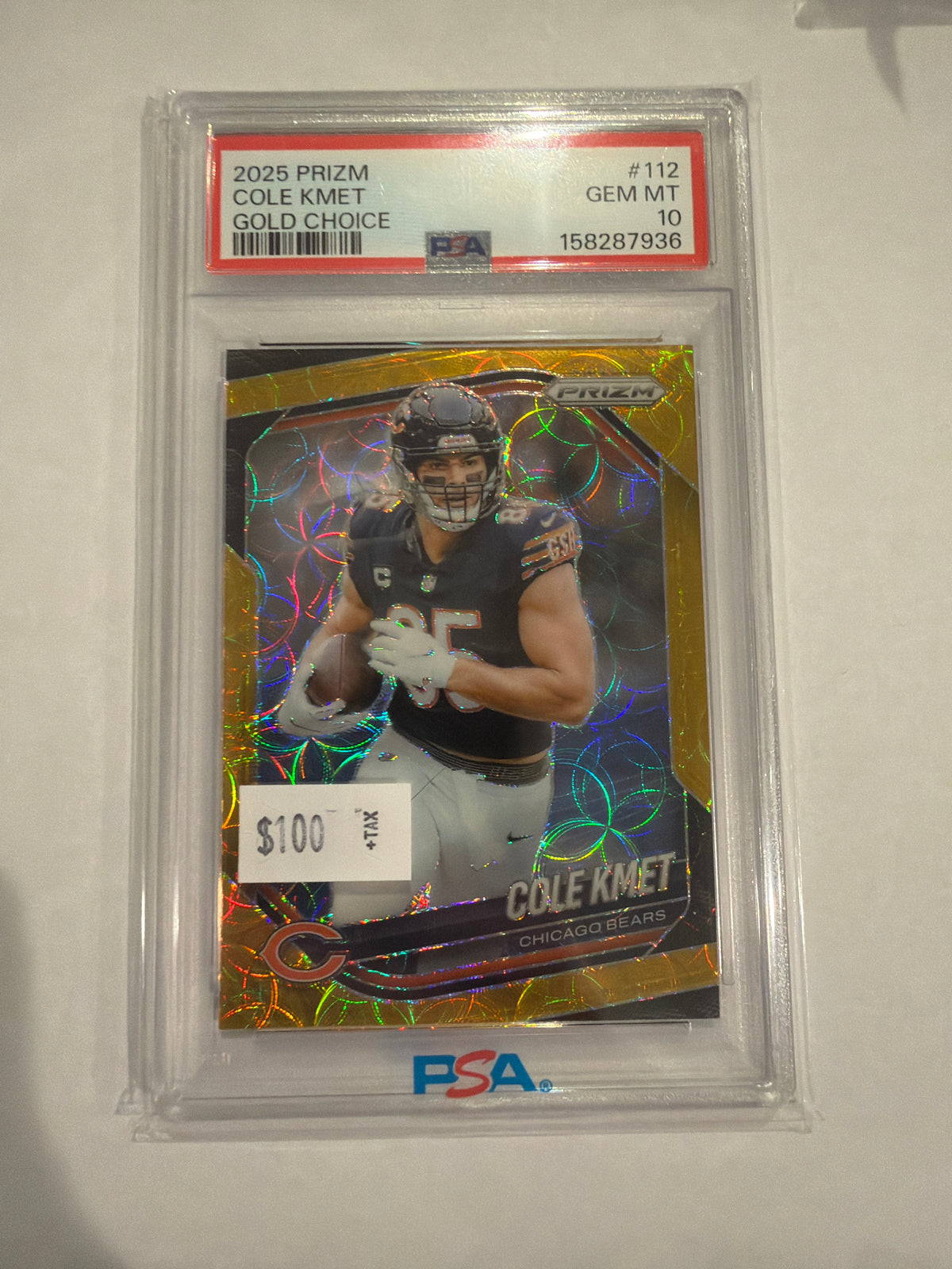 2025 Prizm Gold Choice 10/10 Cole Kmet PSA 10