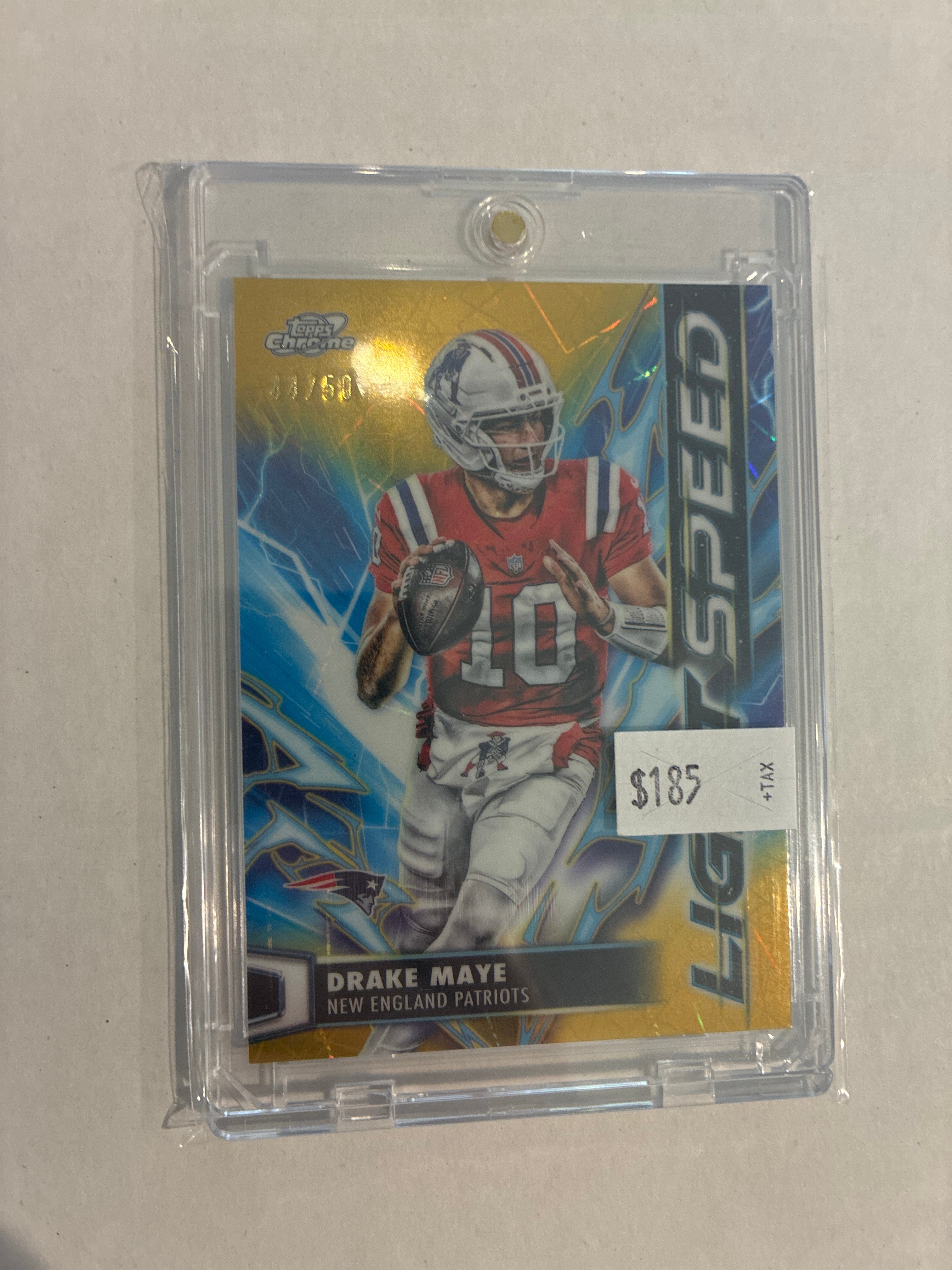 2025 Topps Chrome Cosmic Drake Maye Light Speed Gold Lazer 44/50