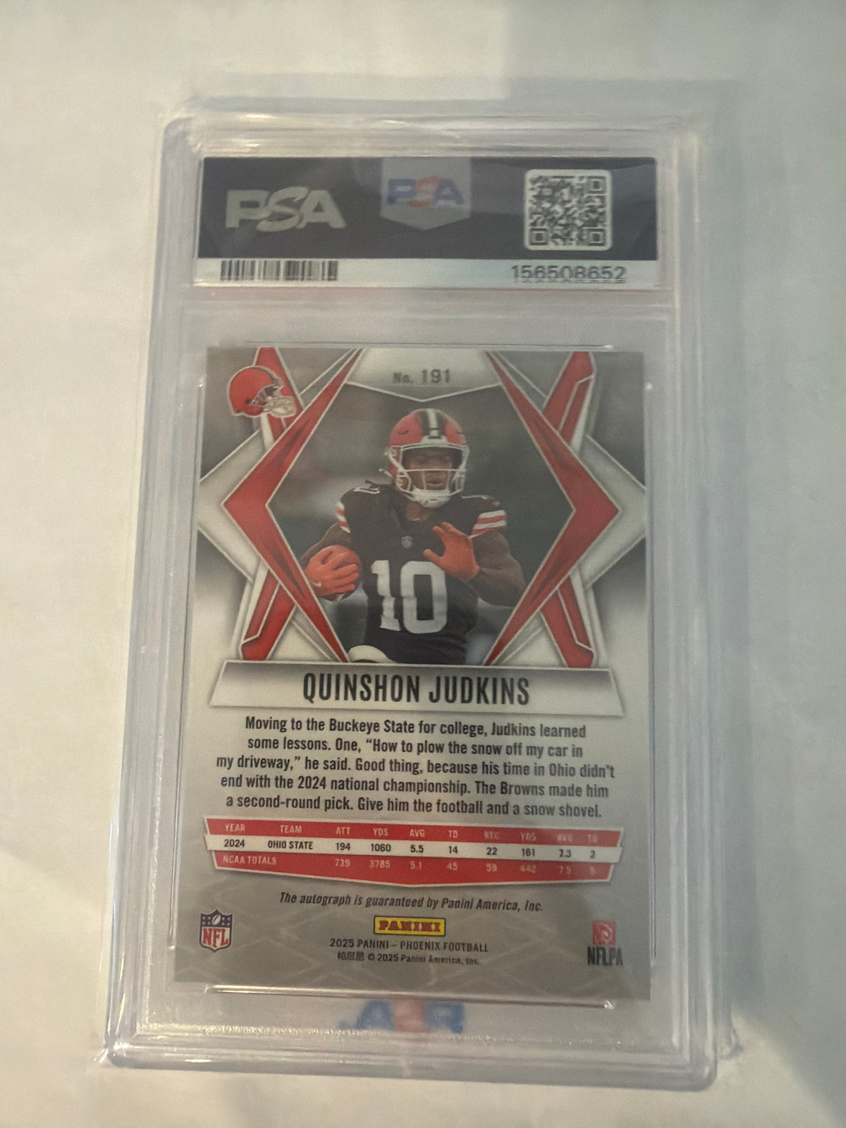 2025 phoenix Quinshon Judkins auto Lazer PSA 10