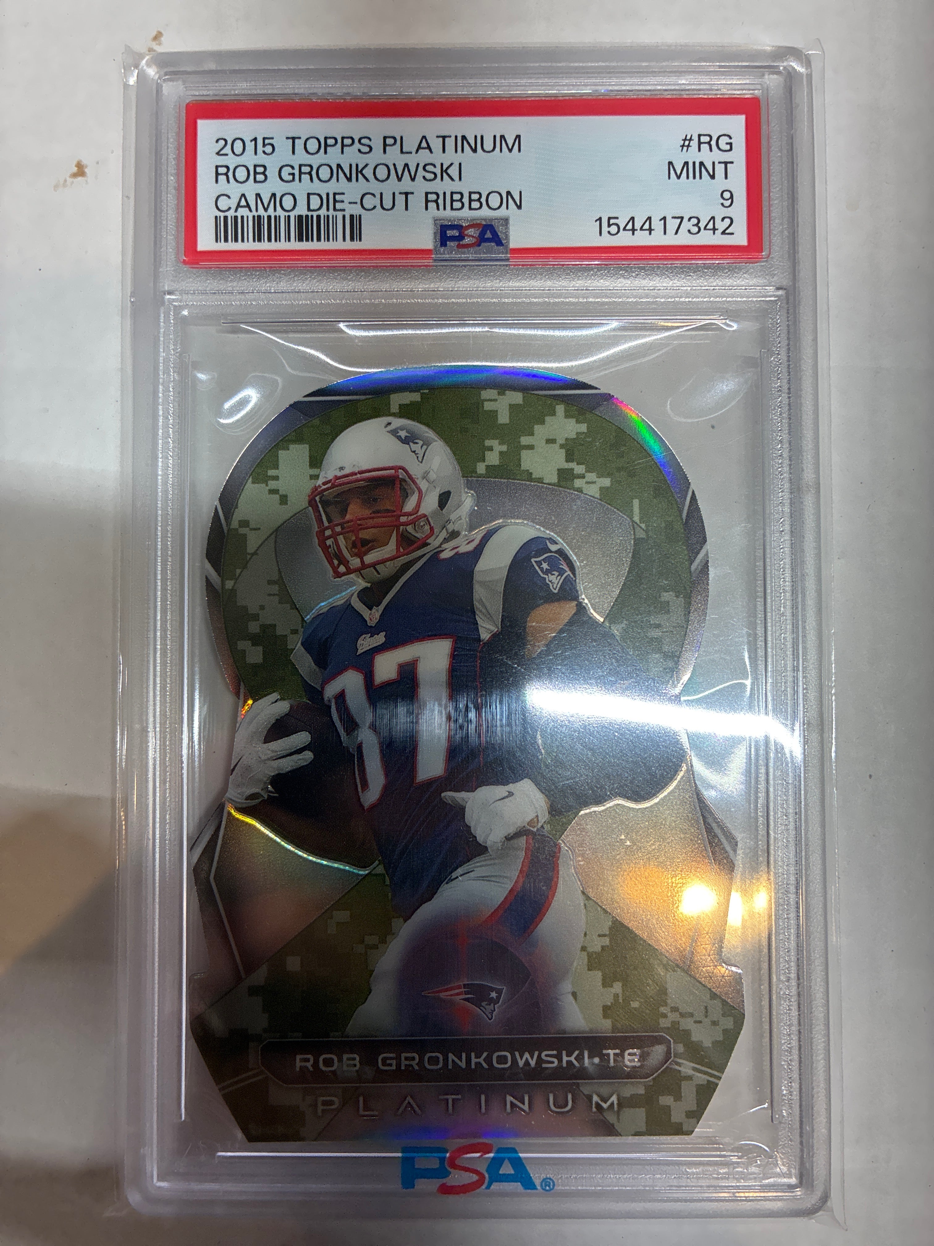 2015 Topps Platinum Rob Gronkowski #BSDR-RG Camo Die-Cut Ribbon PSA 9