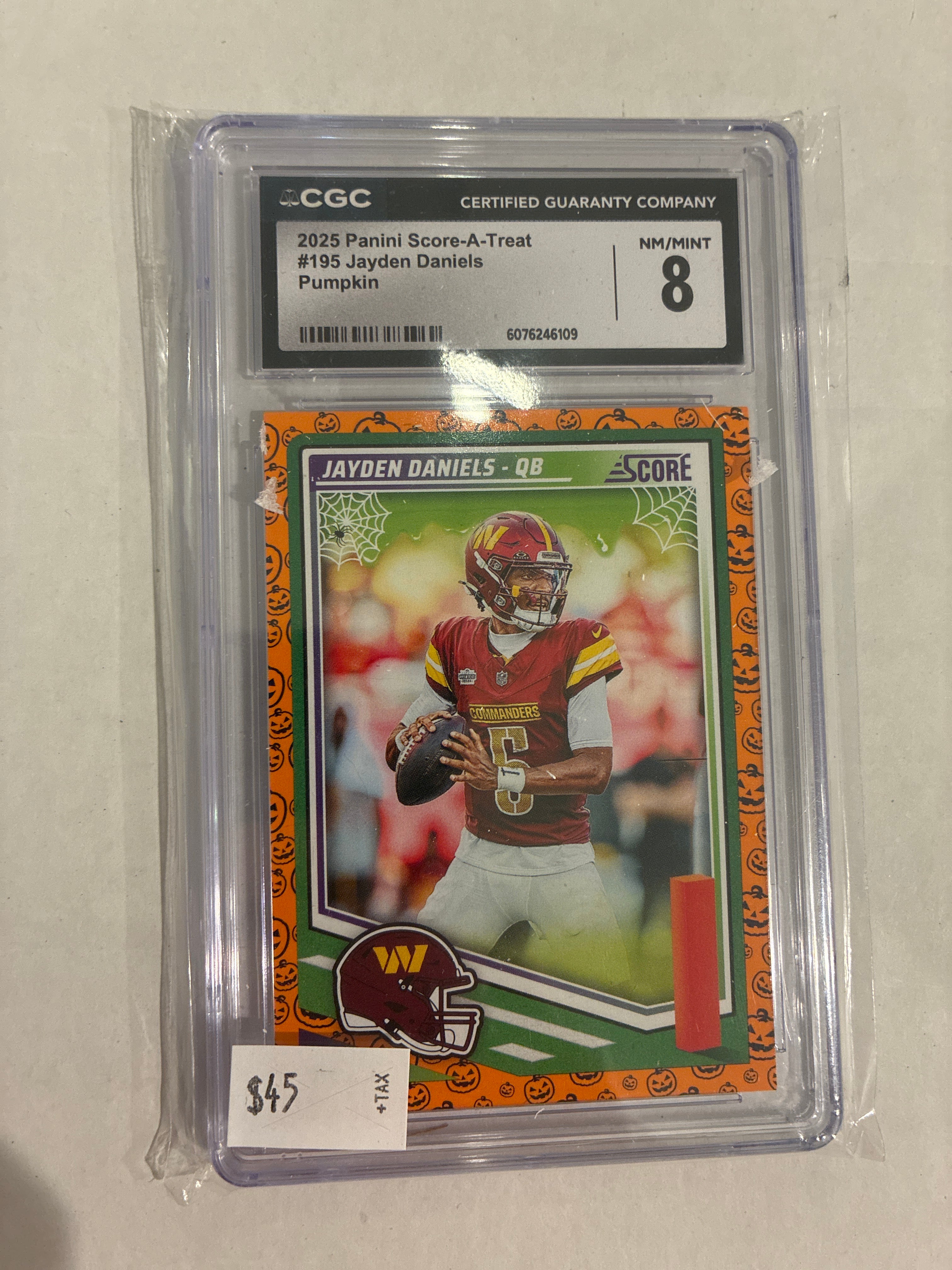 2025 Panini Score a Treat #195 Jayden Daniels Pumpkin CGC 8