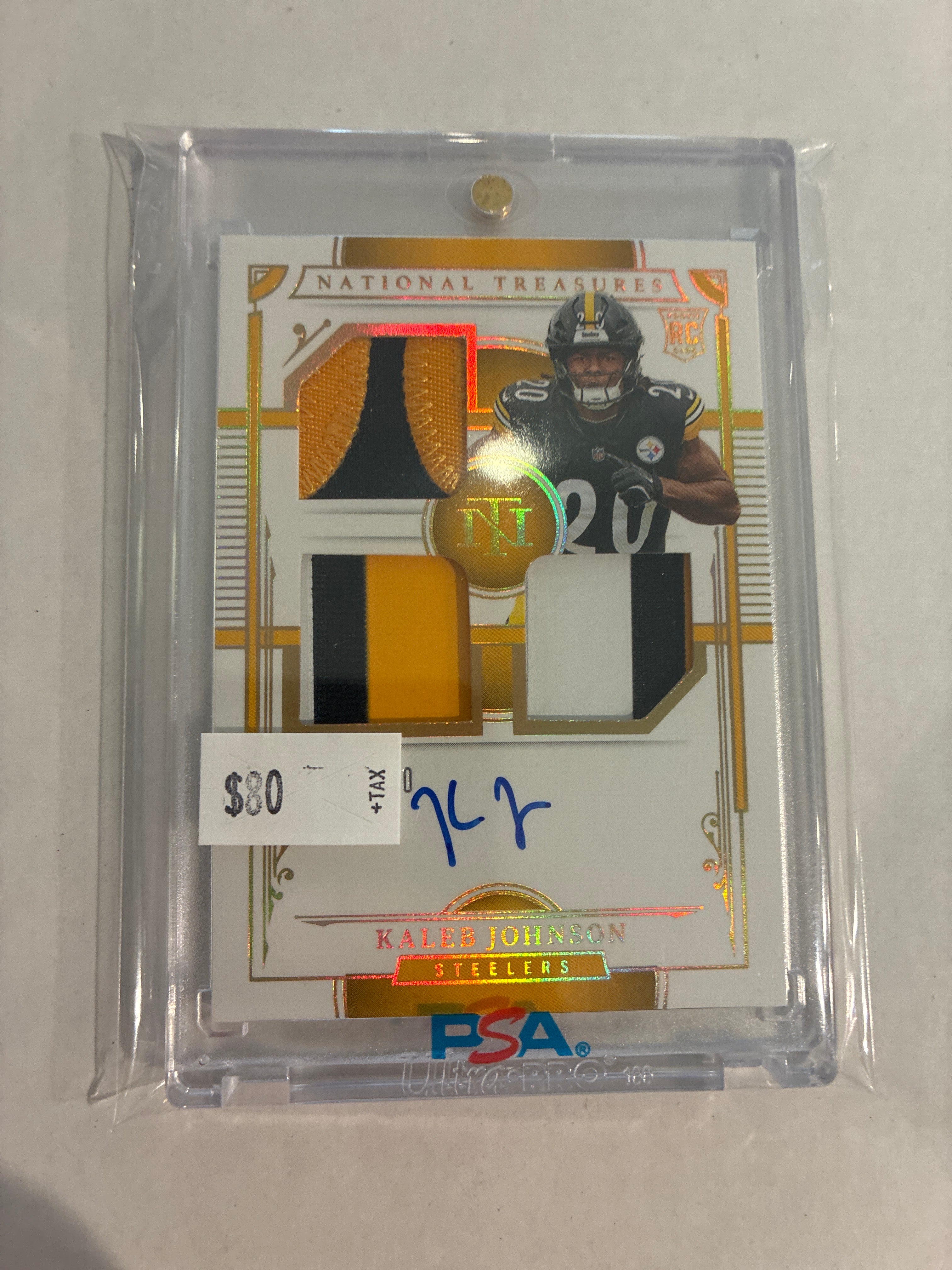 2025 Panini National Treasures Rookie Material Signatures Rps Triple Kaleb Johnson Holo 03/10