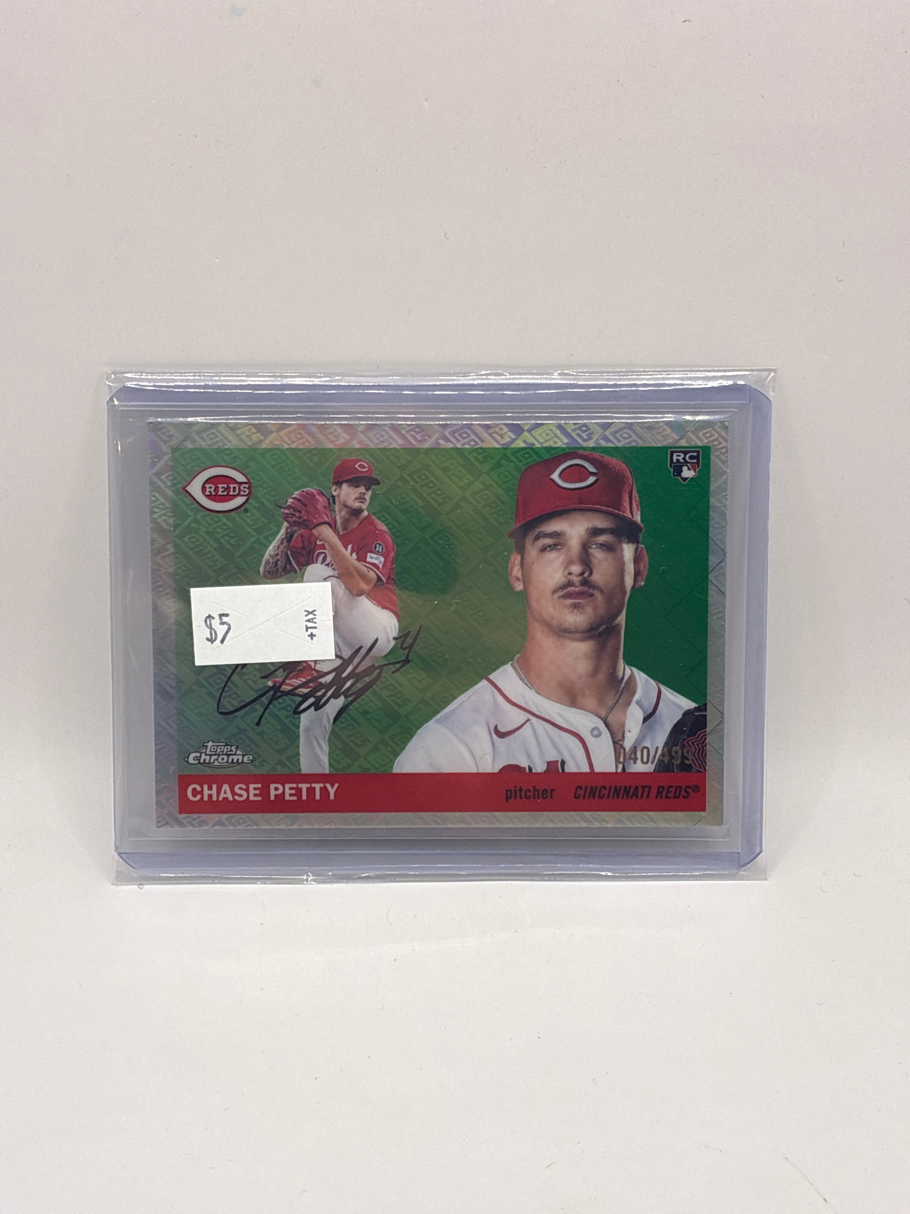 2025 Topps Chrome Platinum Chase Petty Topps Logo 040/499