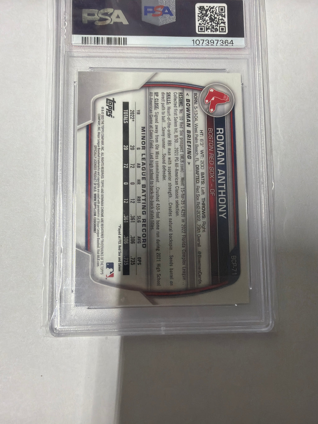 2023 Bowman Mega box Roman Anthony Chrome PSA 8