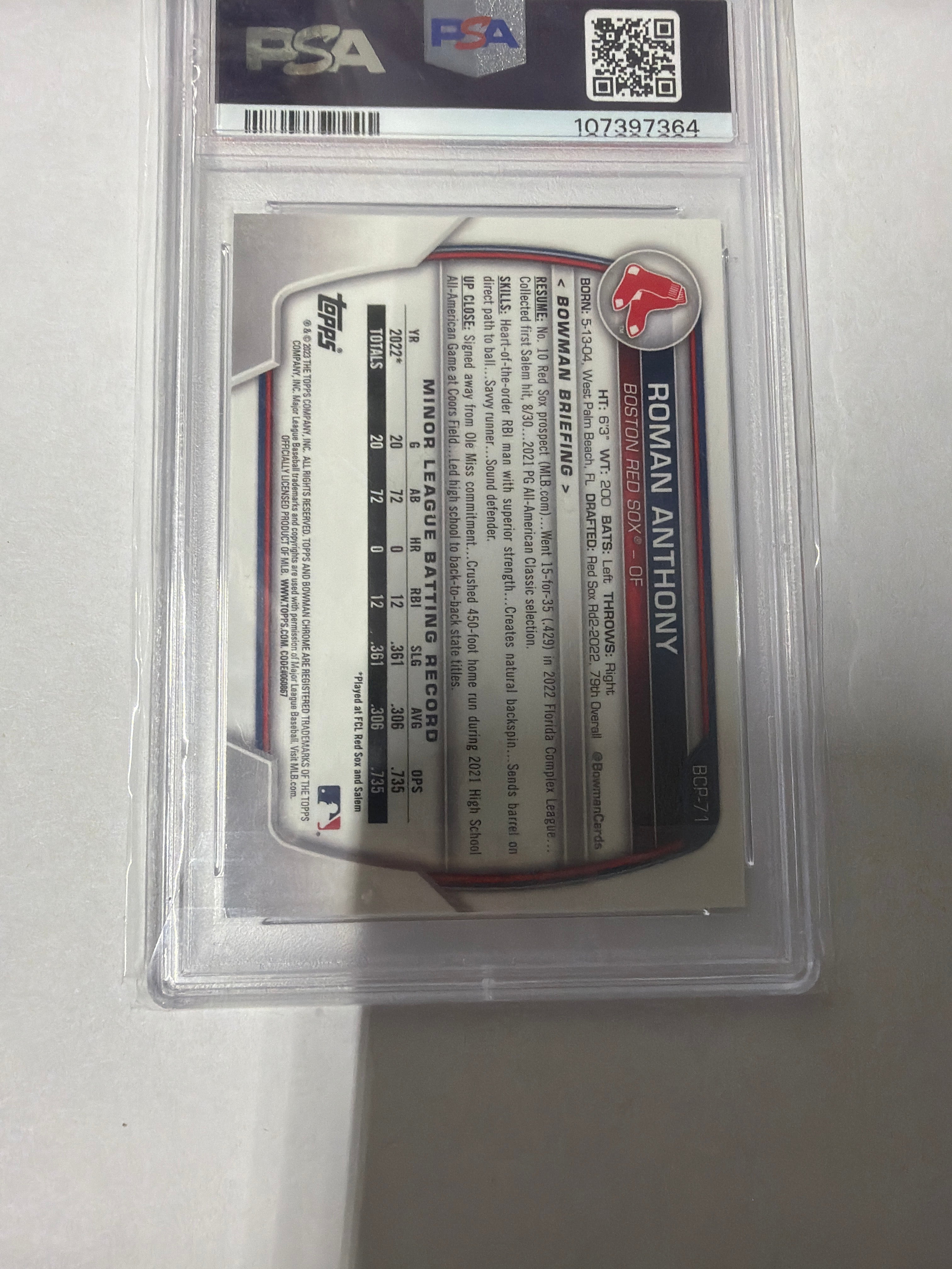 2023 Bowman Mega box Roman Anthony Chrome PSA 8