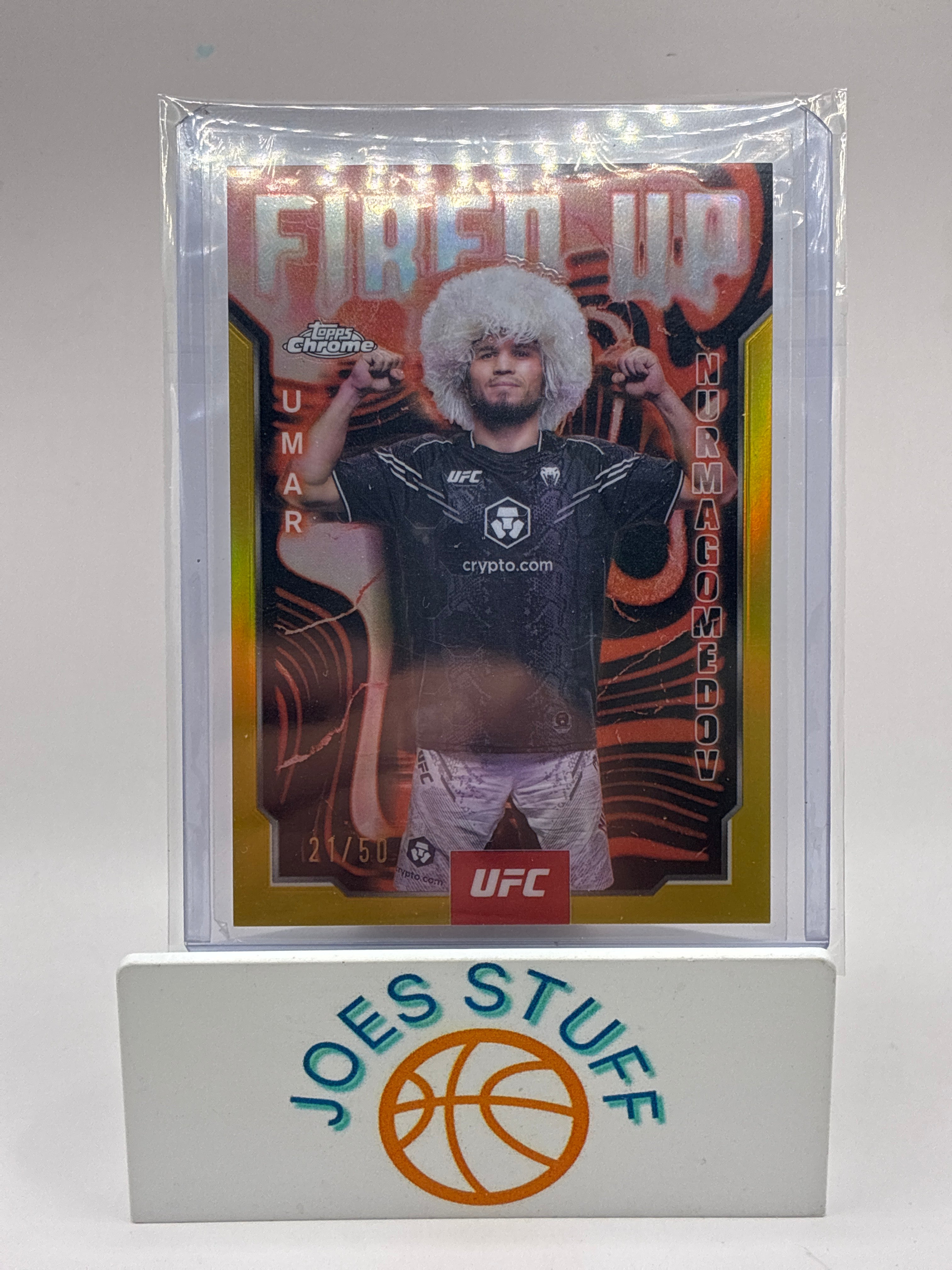 2025 Topps Chrome UFC Umar Nurmagomedov Fired Up Gold Refractor 21/50