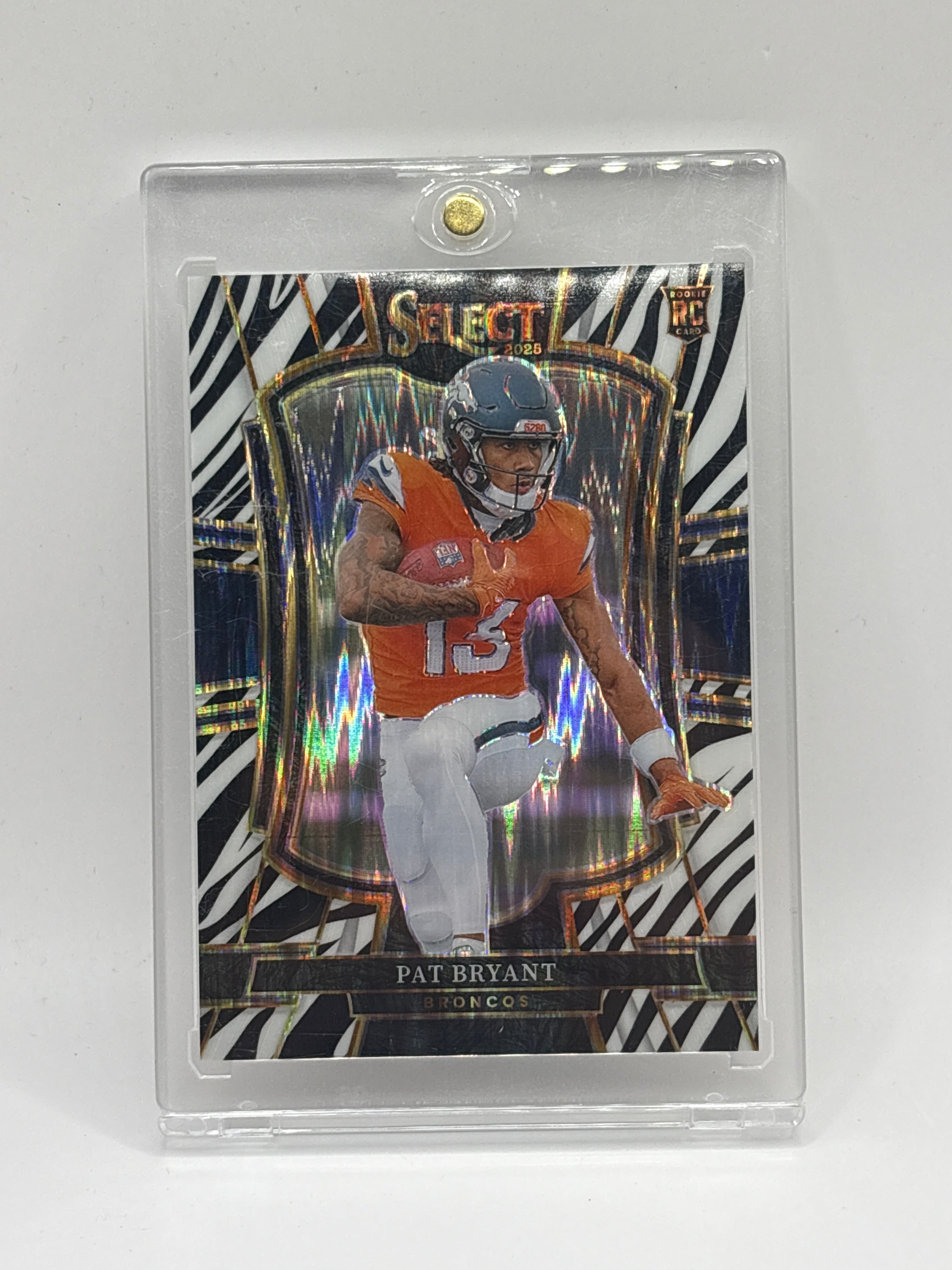 Pat Bryant ZEBRA CASE HIT 2025 Panini Select Premier Level Prizm Broncos RC