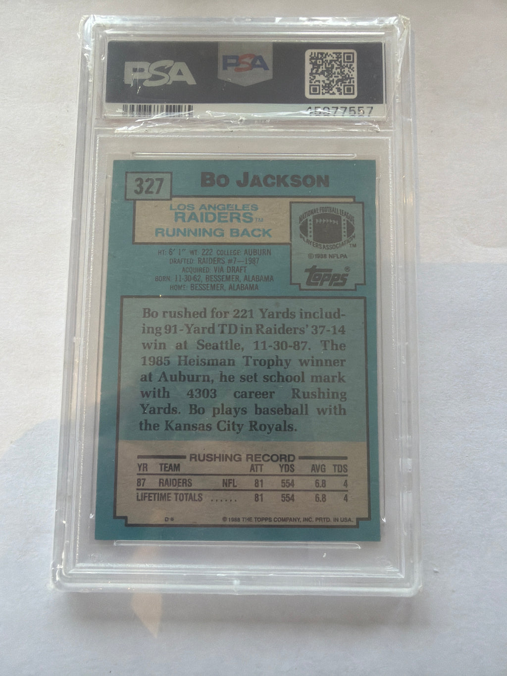 1988 topps Bo Jackson PSA8