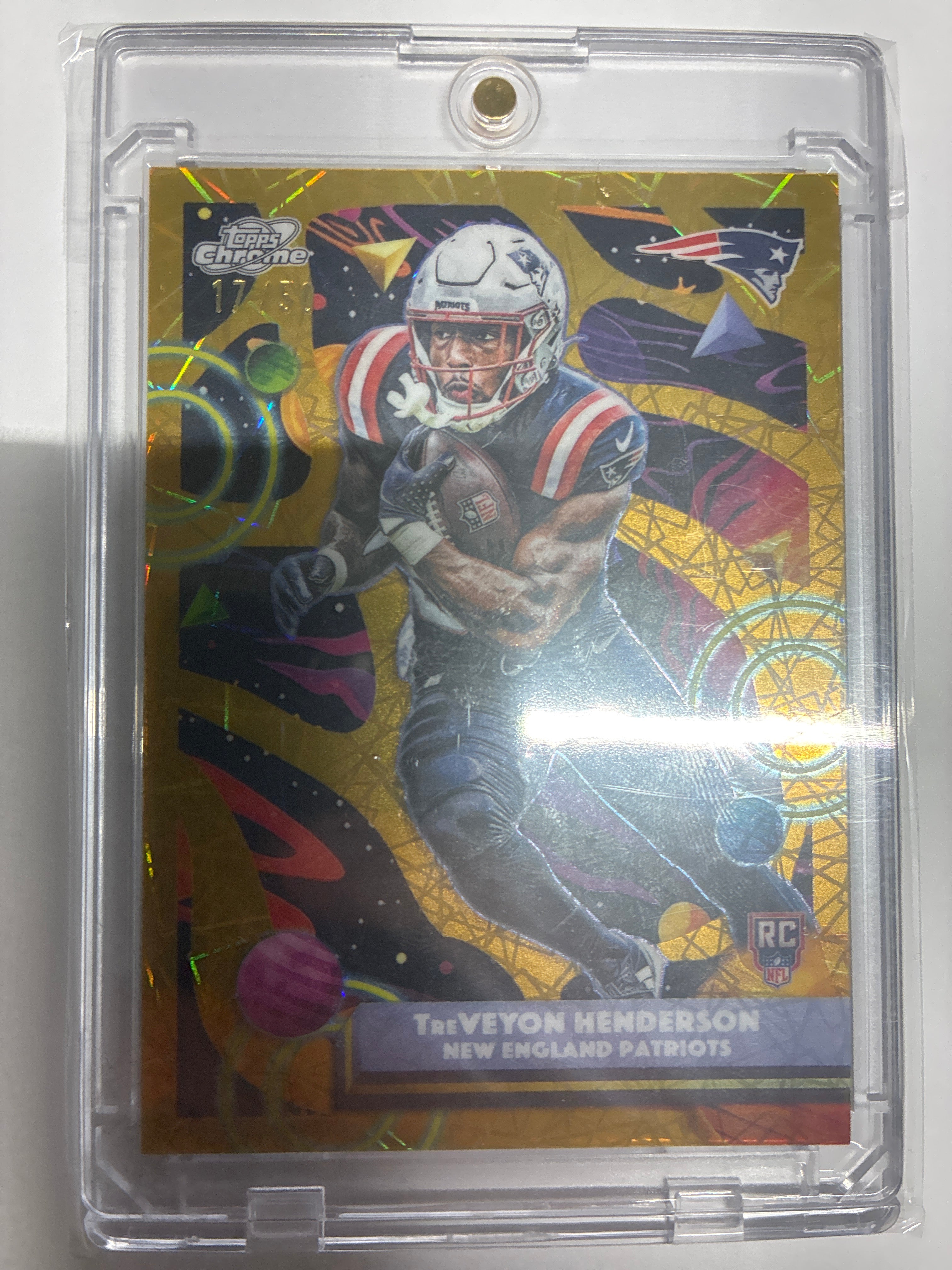 2025 Topps Cosmic Chrome Rookies TreVeyon Henderson #168 Gold Interstellar Refractor 17/50