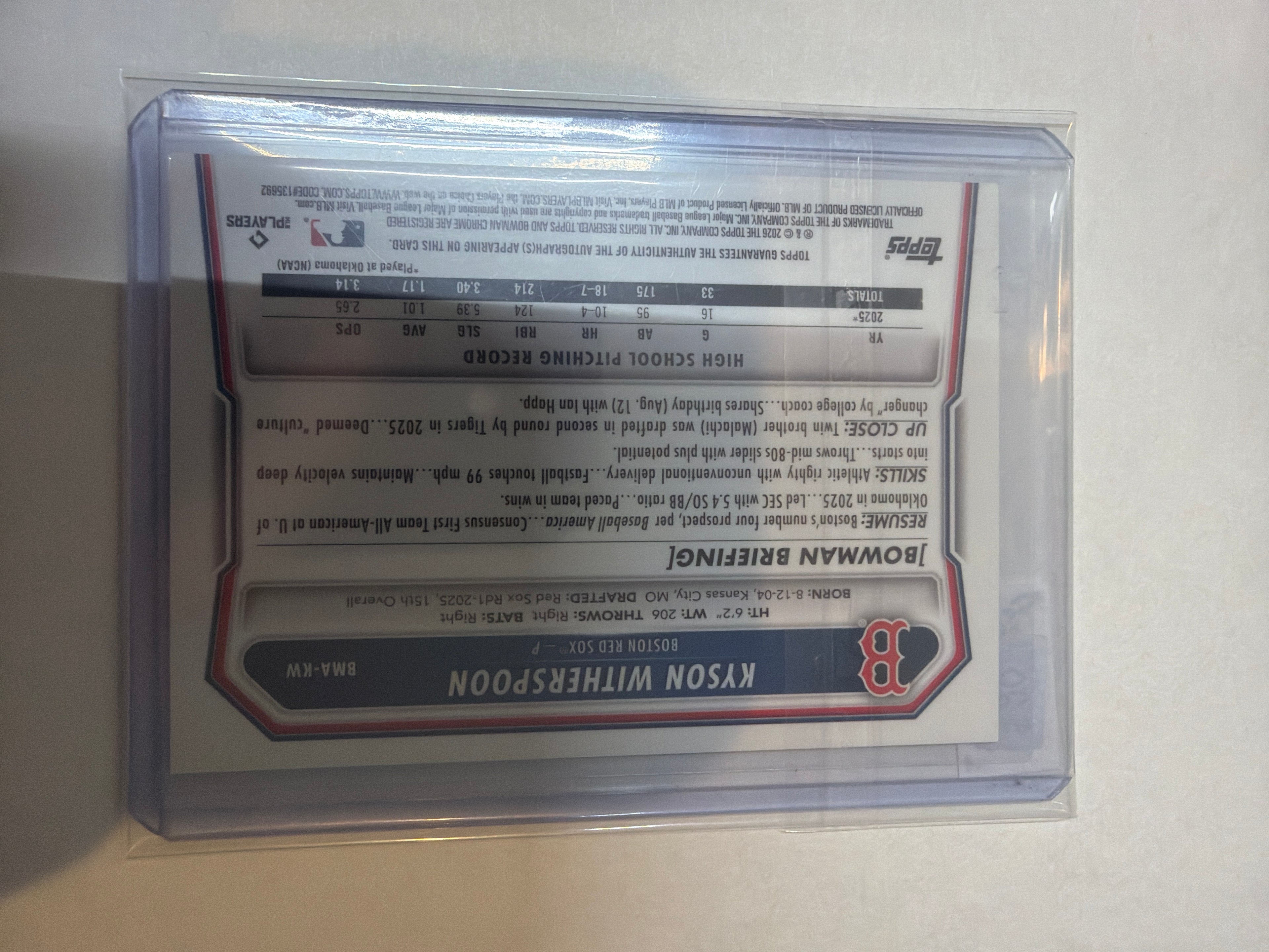 2026 Topps chrome Kyson Witherspoon auto