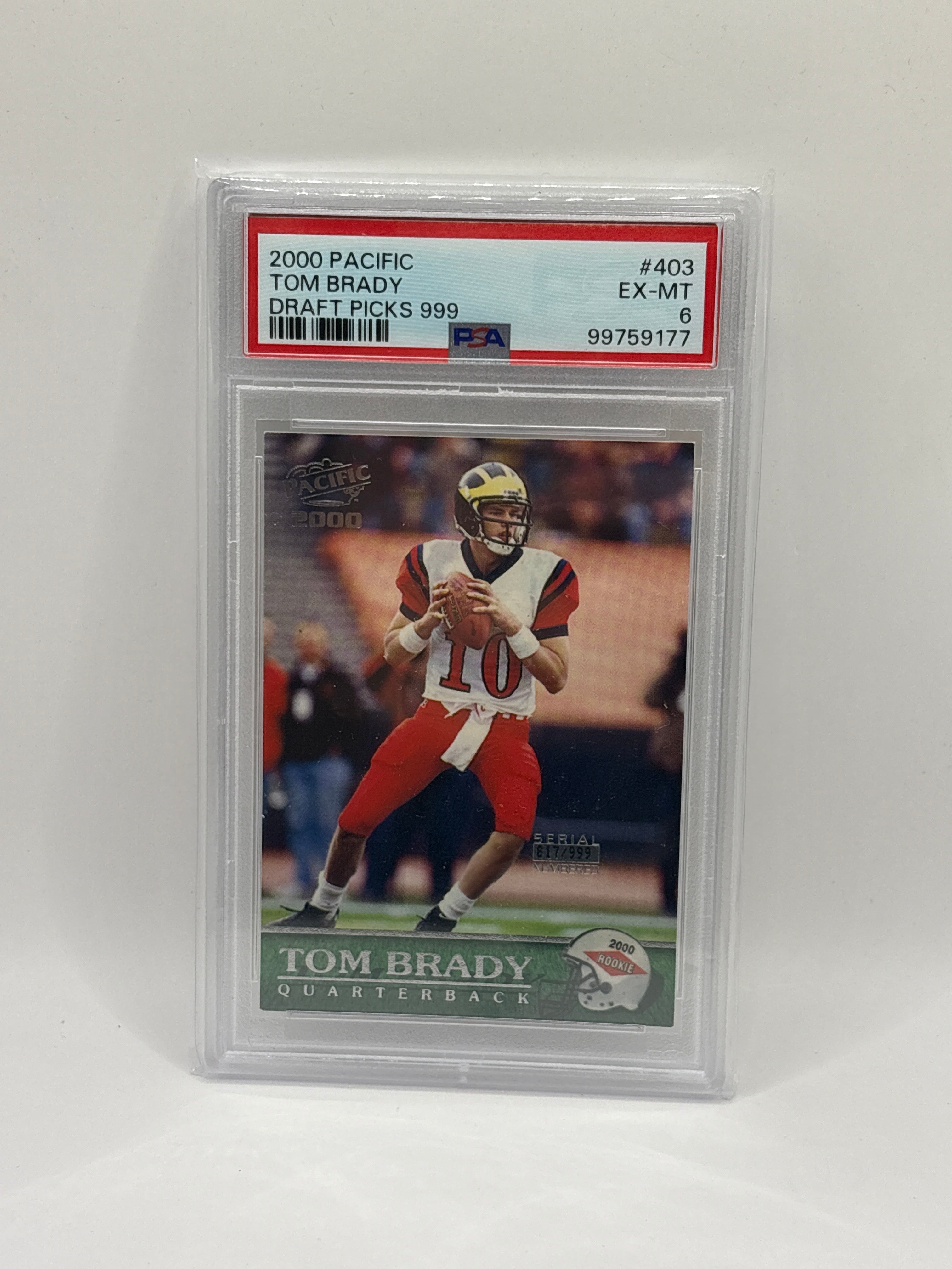 TOM BRADY PSA 7 2000 PACIFIC #403 ROOKIE DRAFT PICKS RC 458/999 WOLVERINES