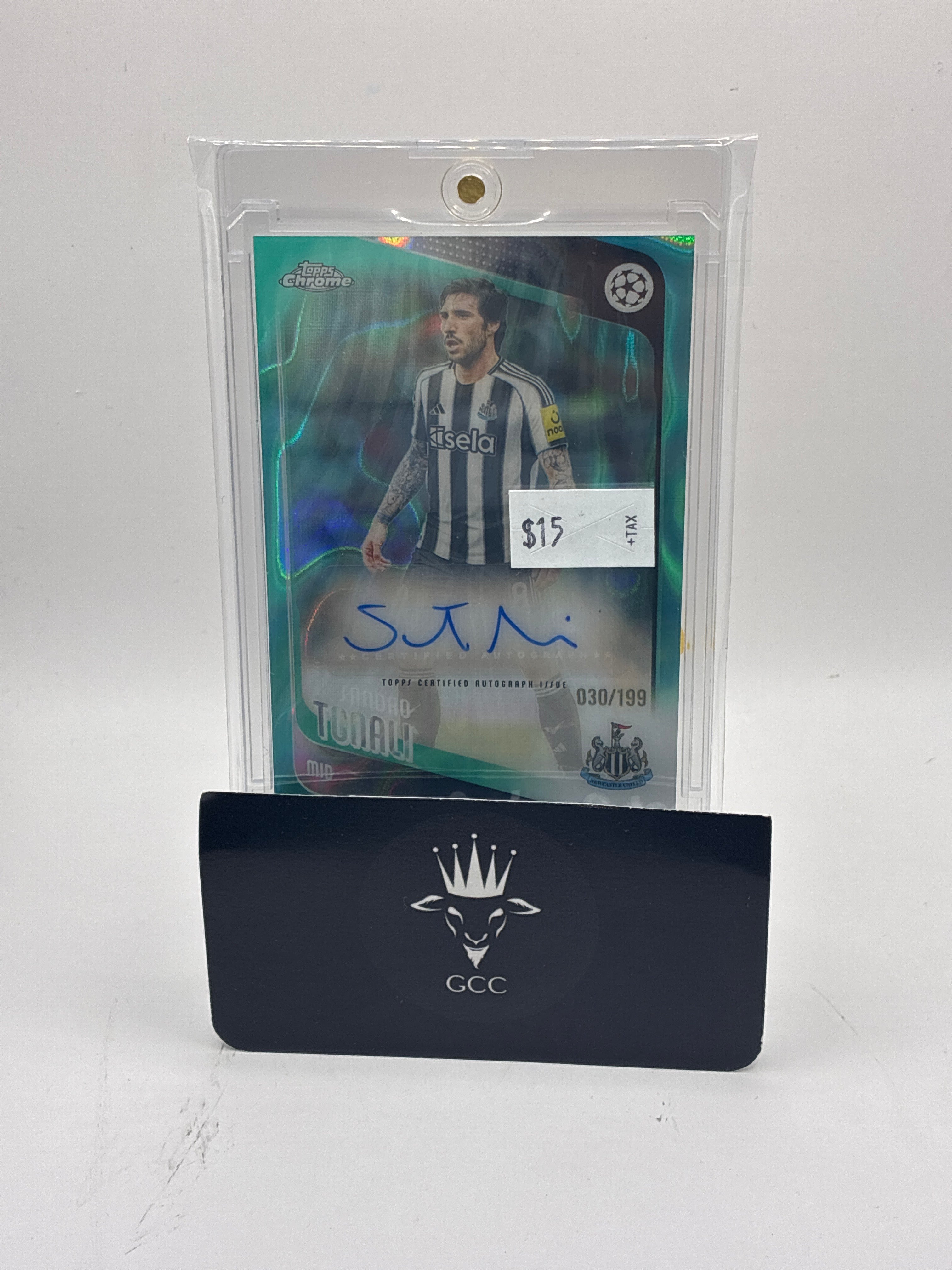 2025-26 Topps Uefa Club Competitions Autographs Sandro Tonali Aqua Foil 030/199