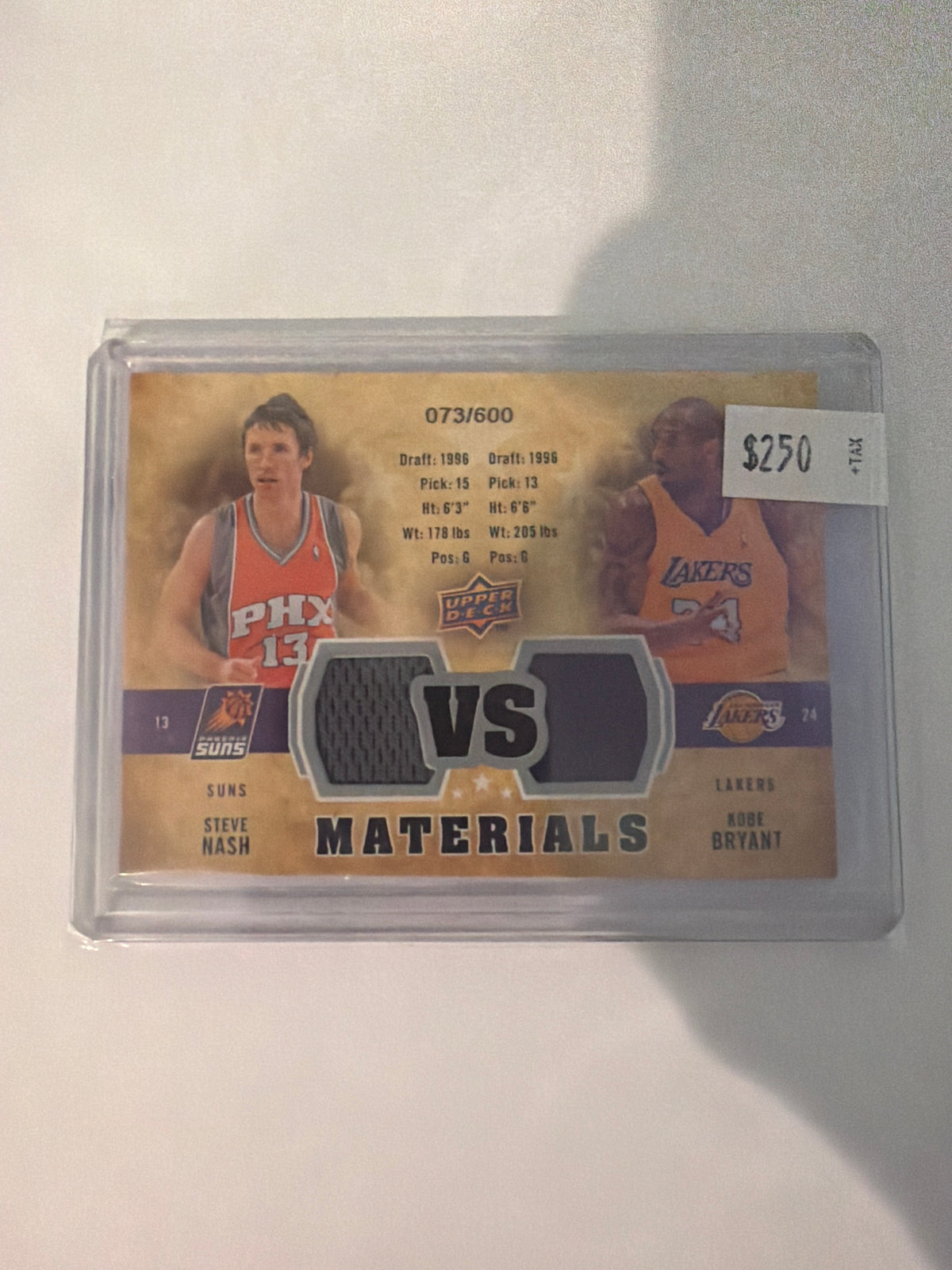 2009/10 Upper Deck Kobe Bryant/Steve Nash 073/600 Game Used Materials