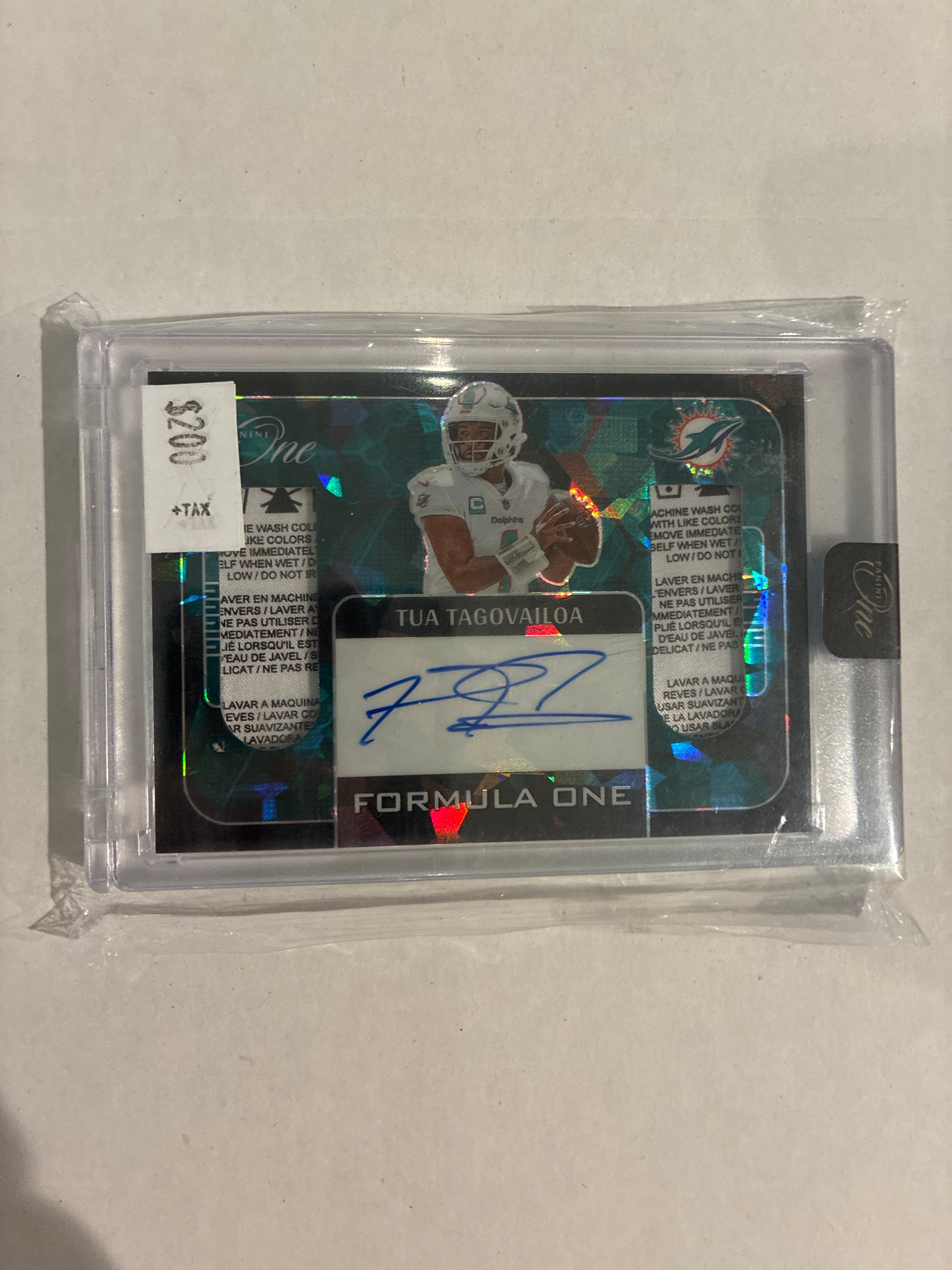 2022 Panini One Tua Tagovailoa Formula One Auto Patch Aqua Cracked Ice 3/3