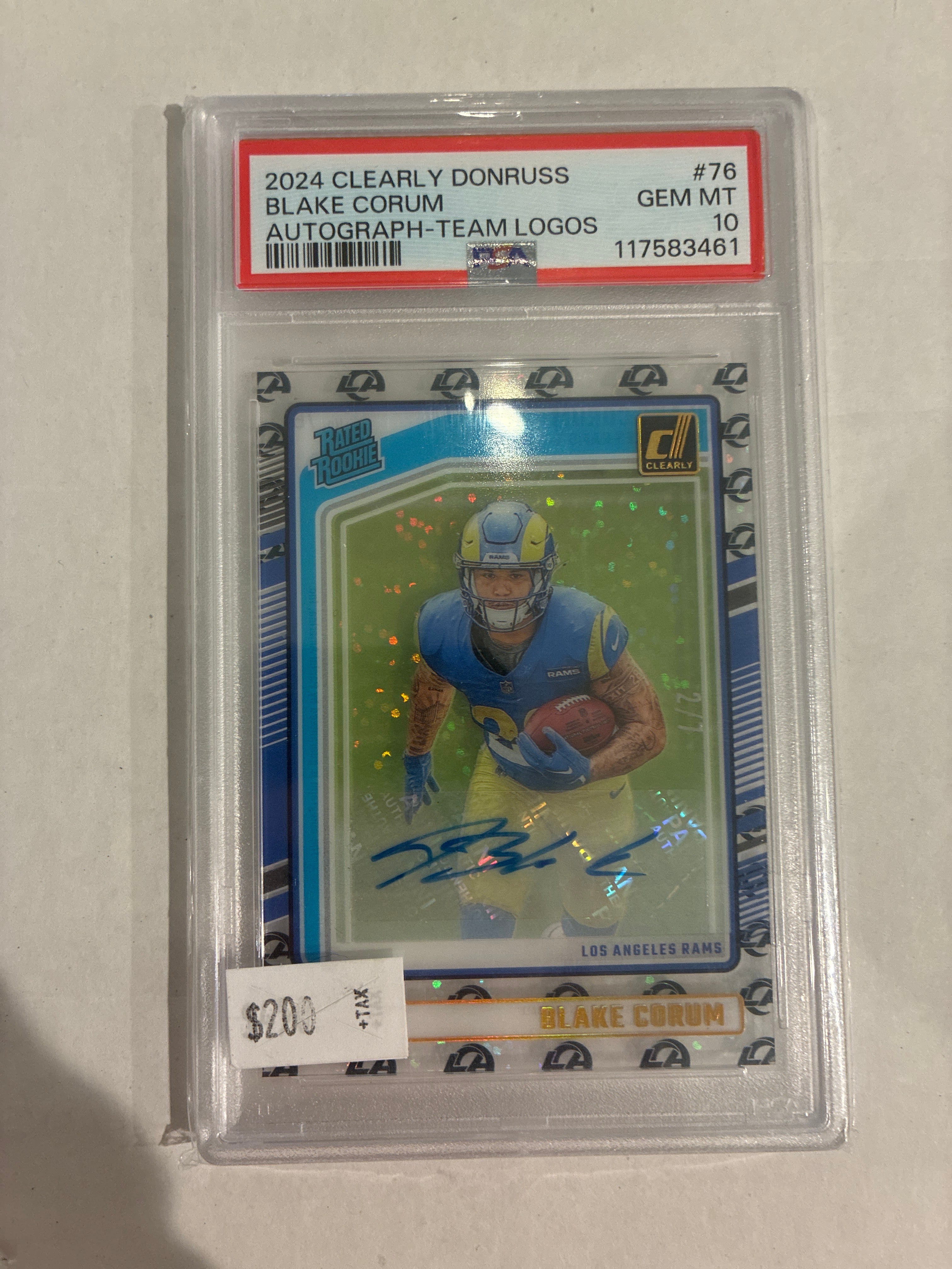 2024 Panini Donruss Clearly Blake Corum Auto Team Logos PSA 10