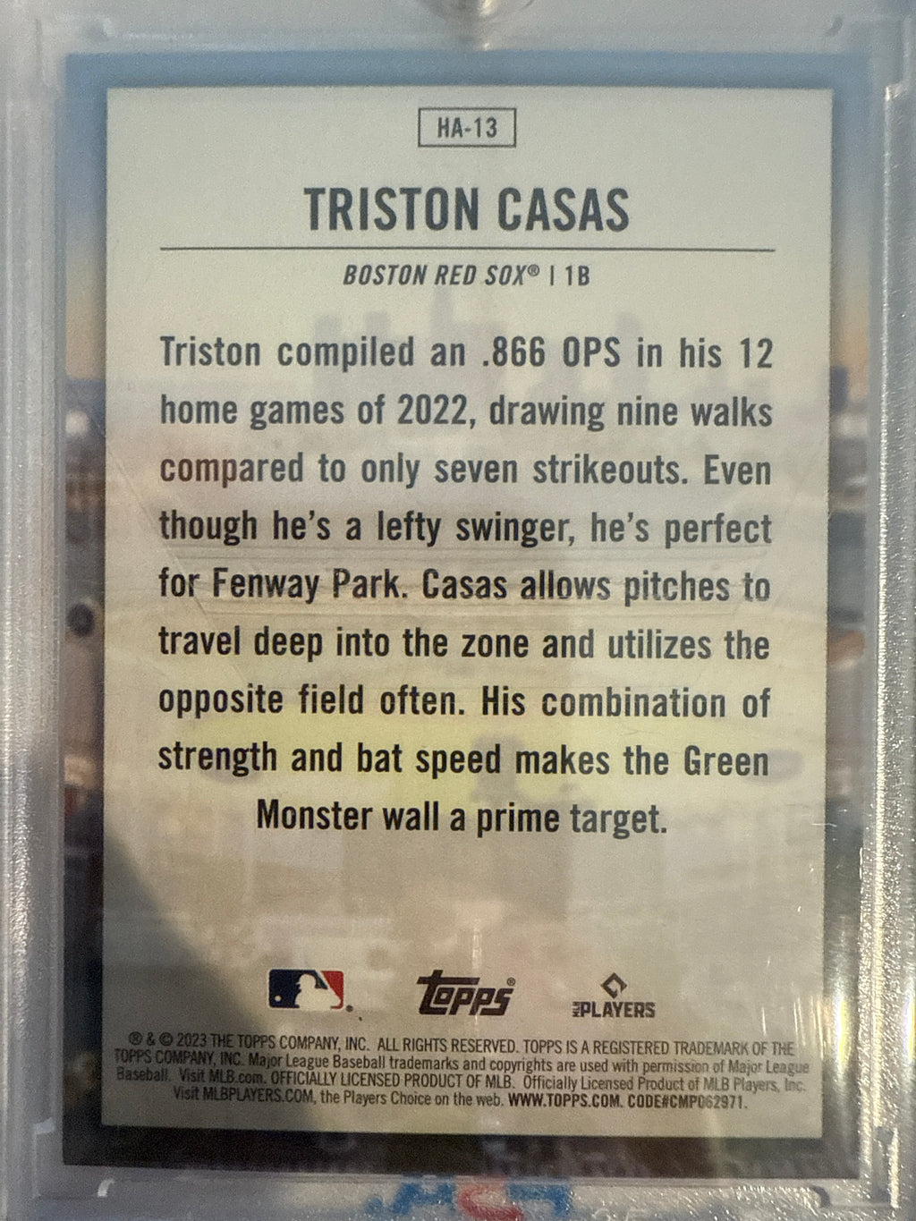 2023 Topps Triston Casas Home Field Advantage