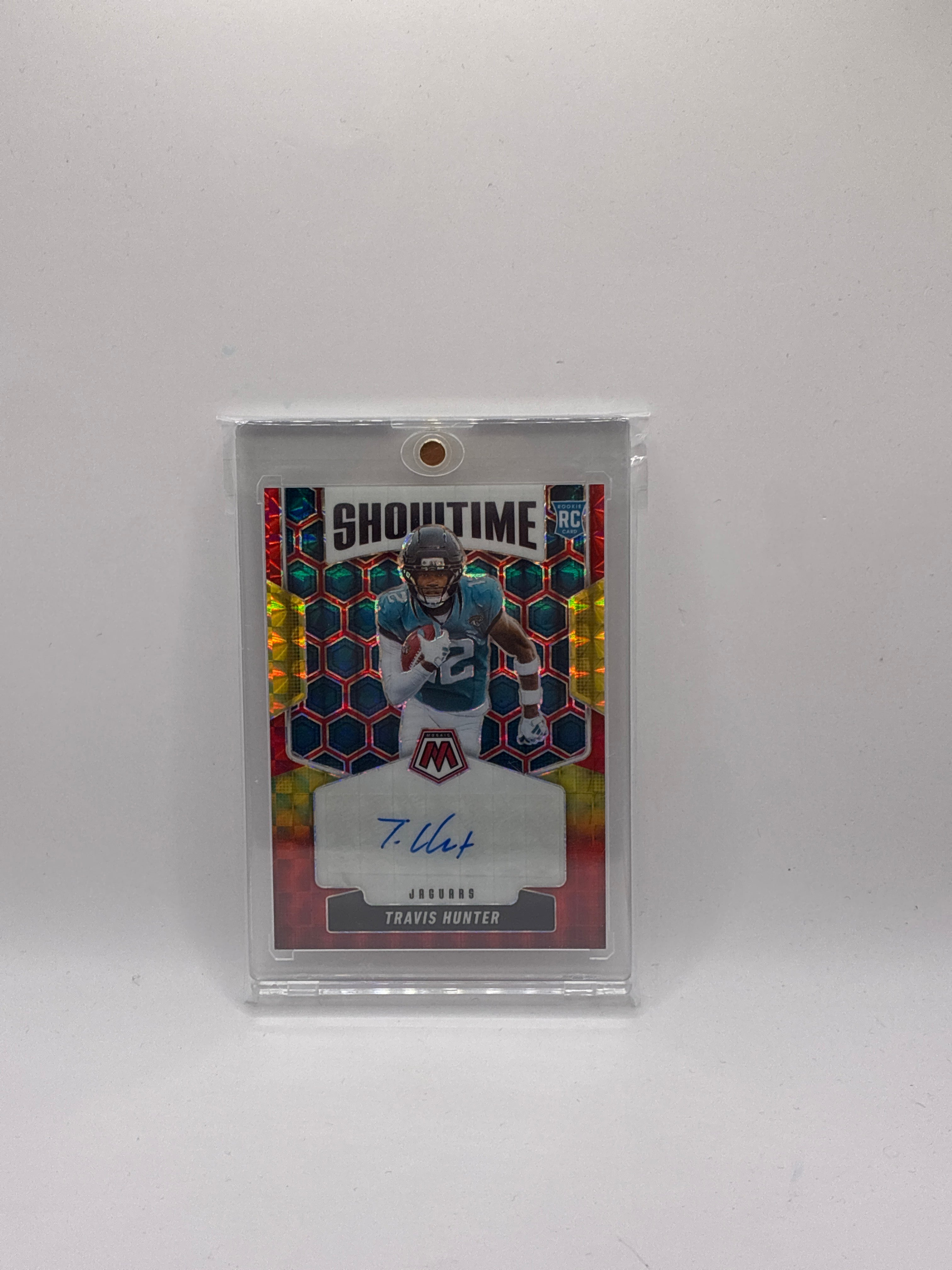 2025 Panini Mosaic Showtime Signatures Travis Hunter Red Geometric