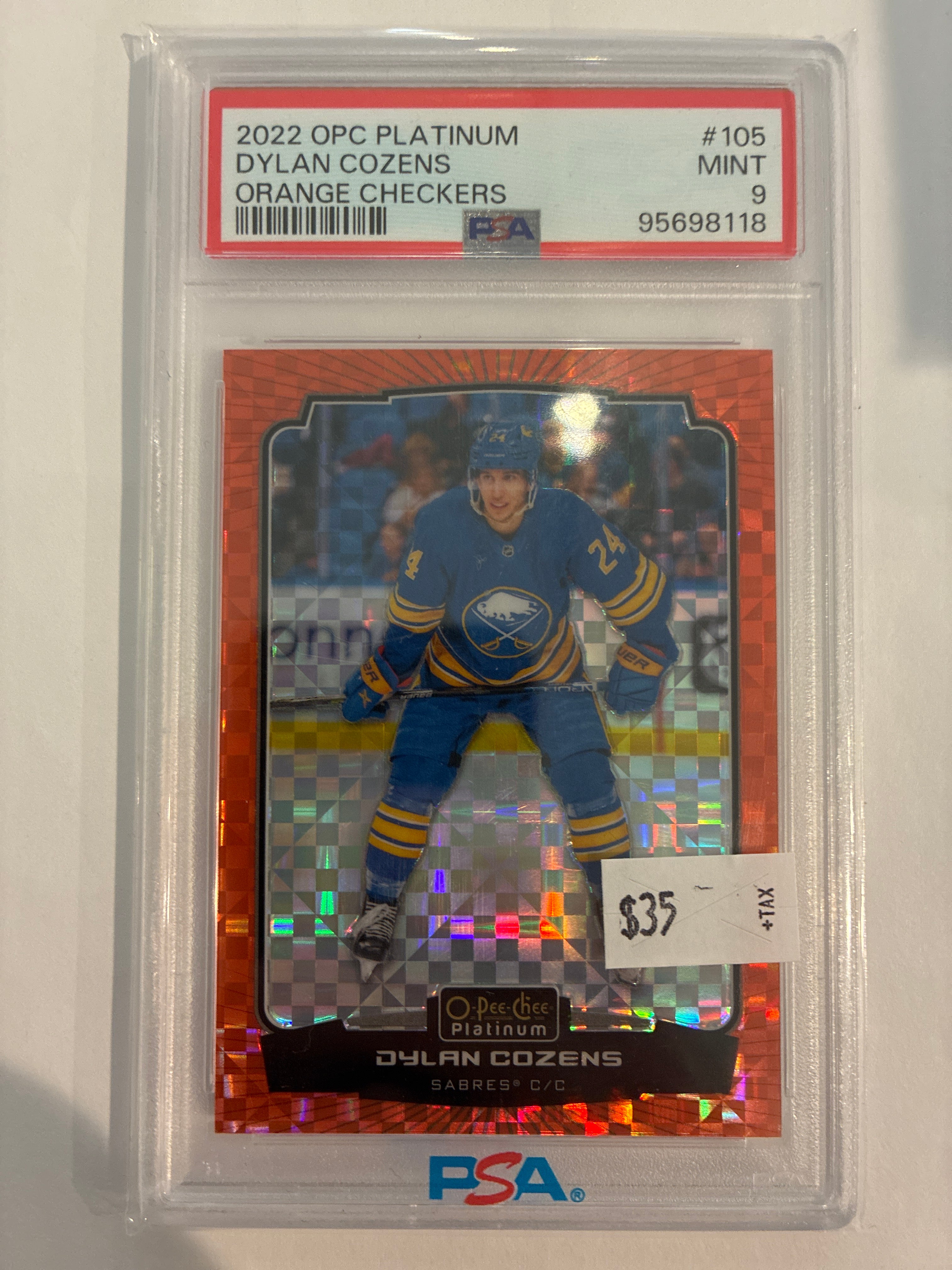 2022-23 O-Pee-Chee Platinum Dylan Cozens Red X-Fractor Prizm 21/25 PSA 9