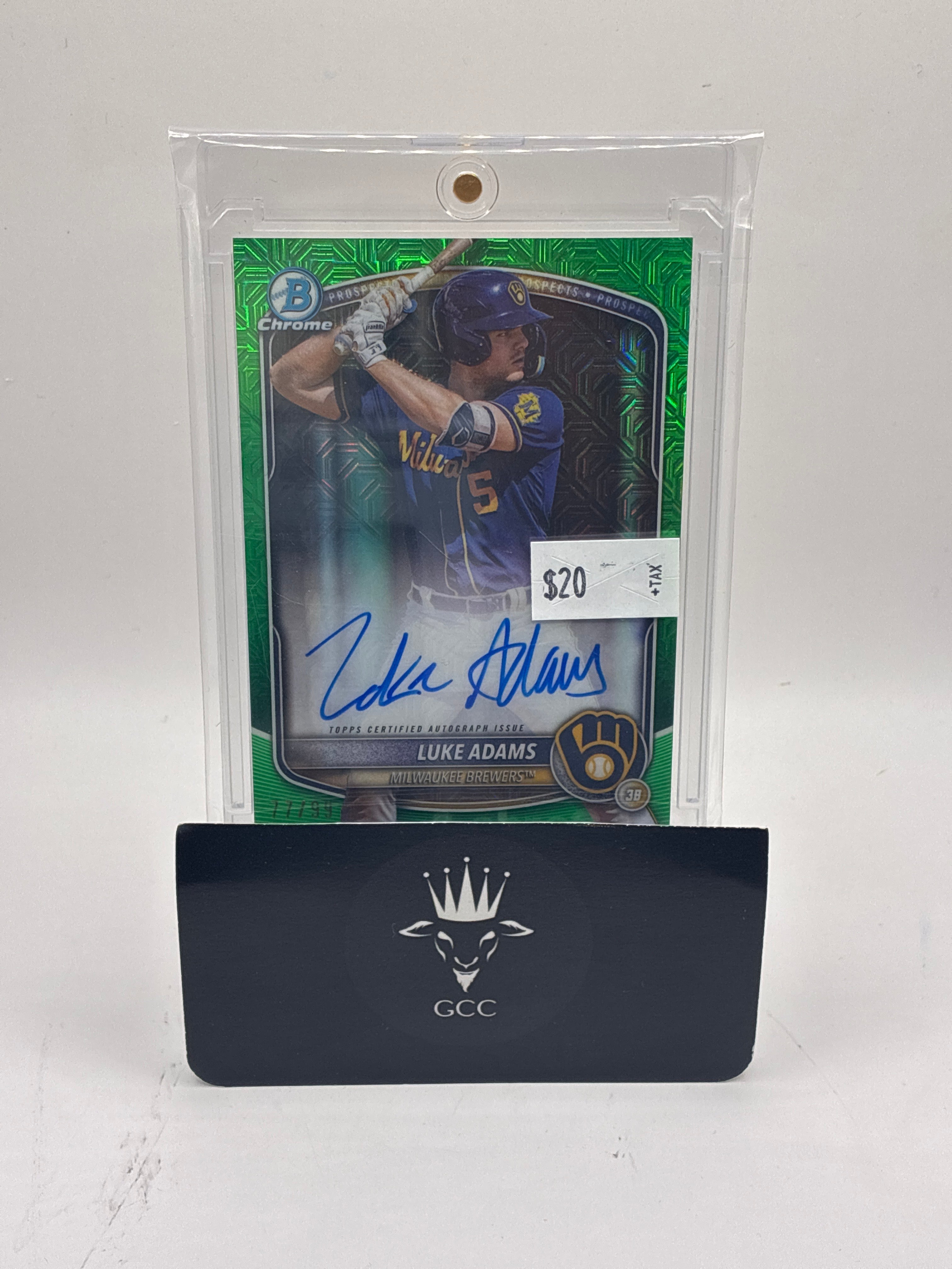 2025 Bowman Chrome Mega Box Chrome Prospect Mojo Autographs Luke Adams Green Refractor 77/99