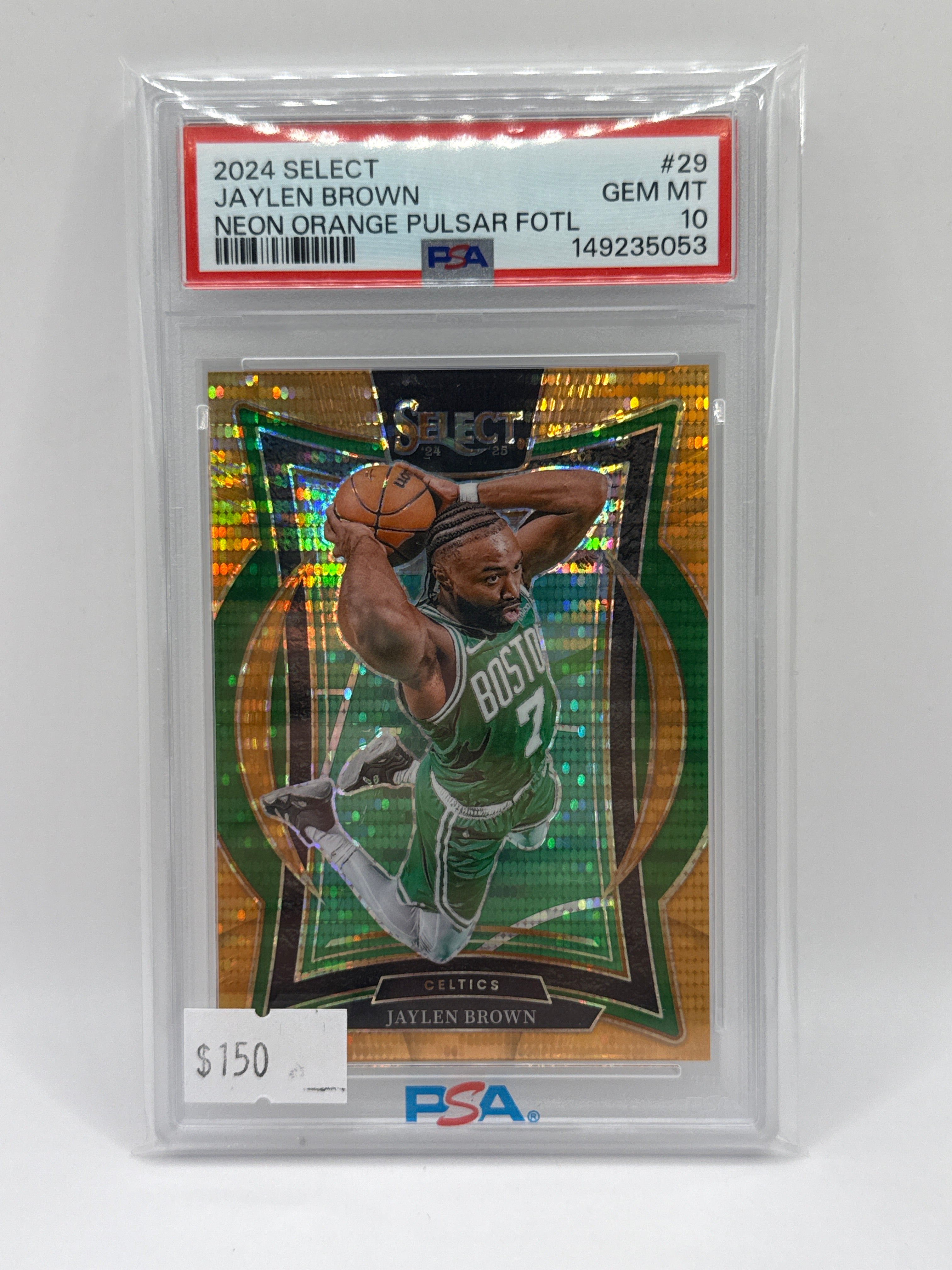 2024 Select Jaylen Brown Neon Orange Pulsar 03/18 PSA 10