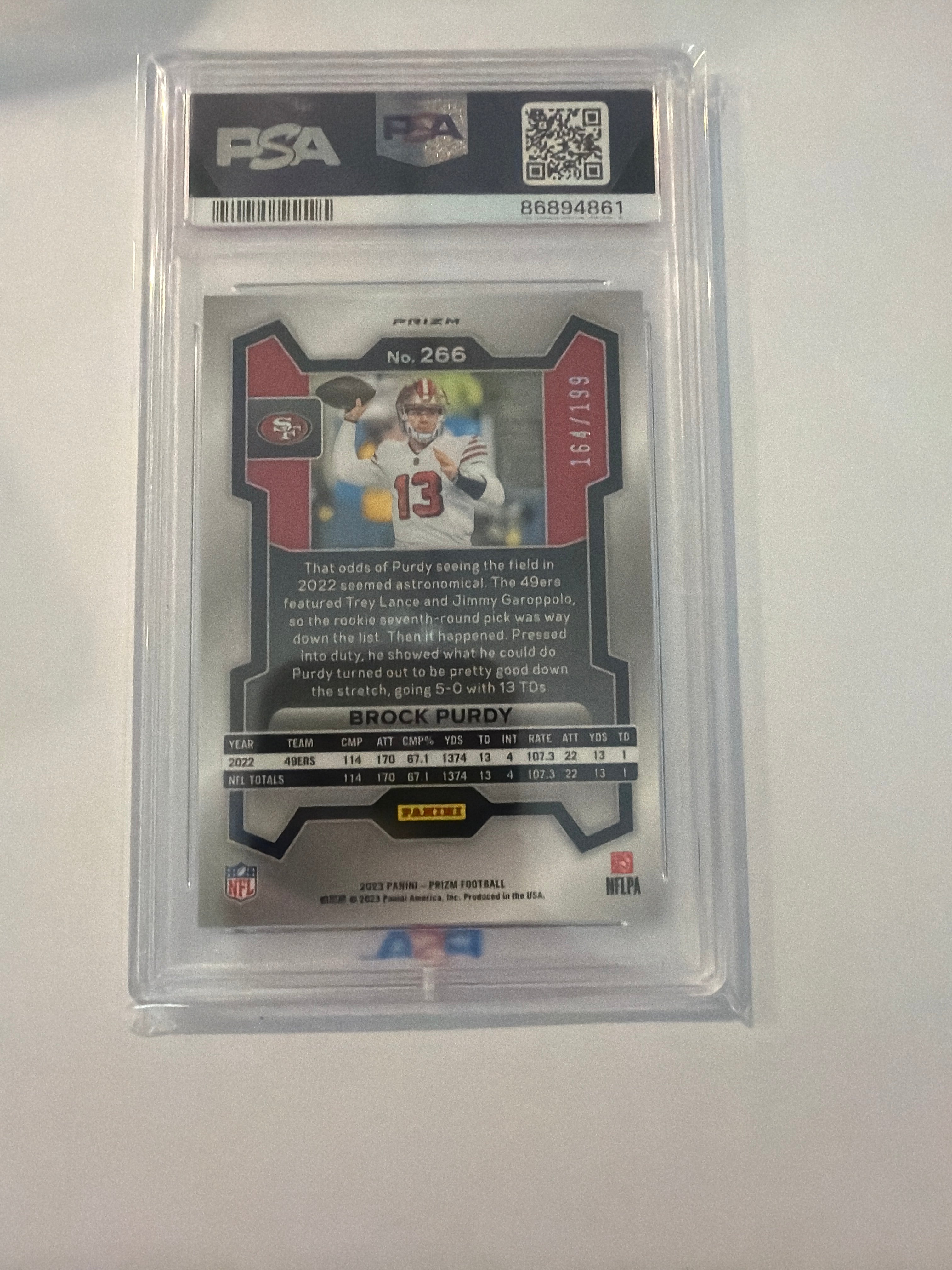2023 prizm Brock Purdy blue wave PSA9