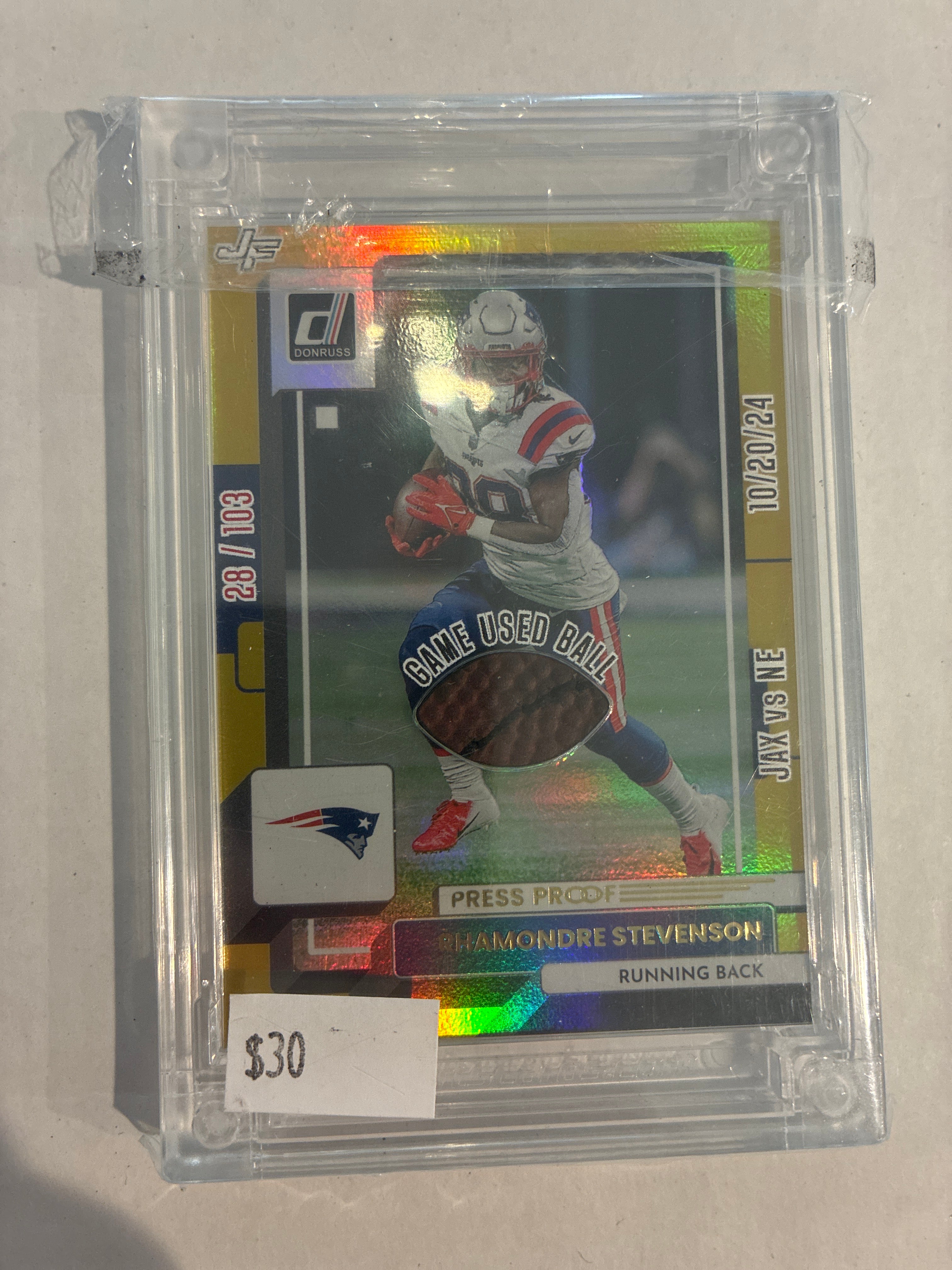 2025 Donruss Rhamondre Stevenson Press Proof Encased 28/103