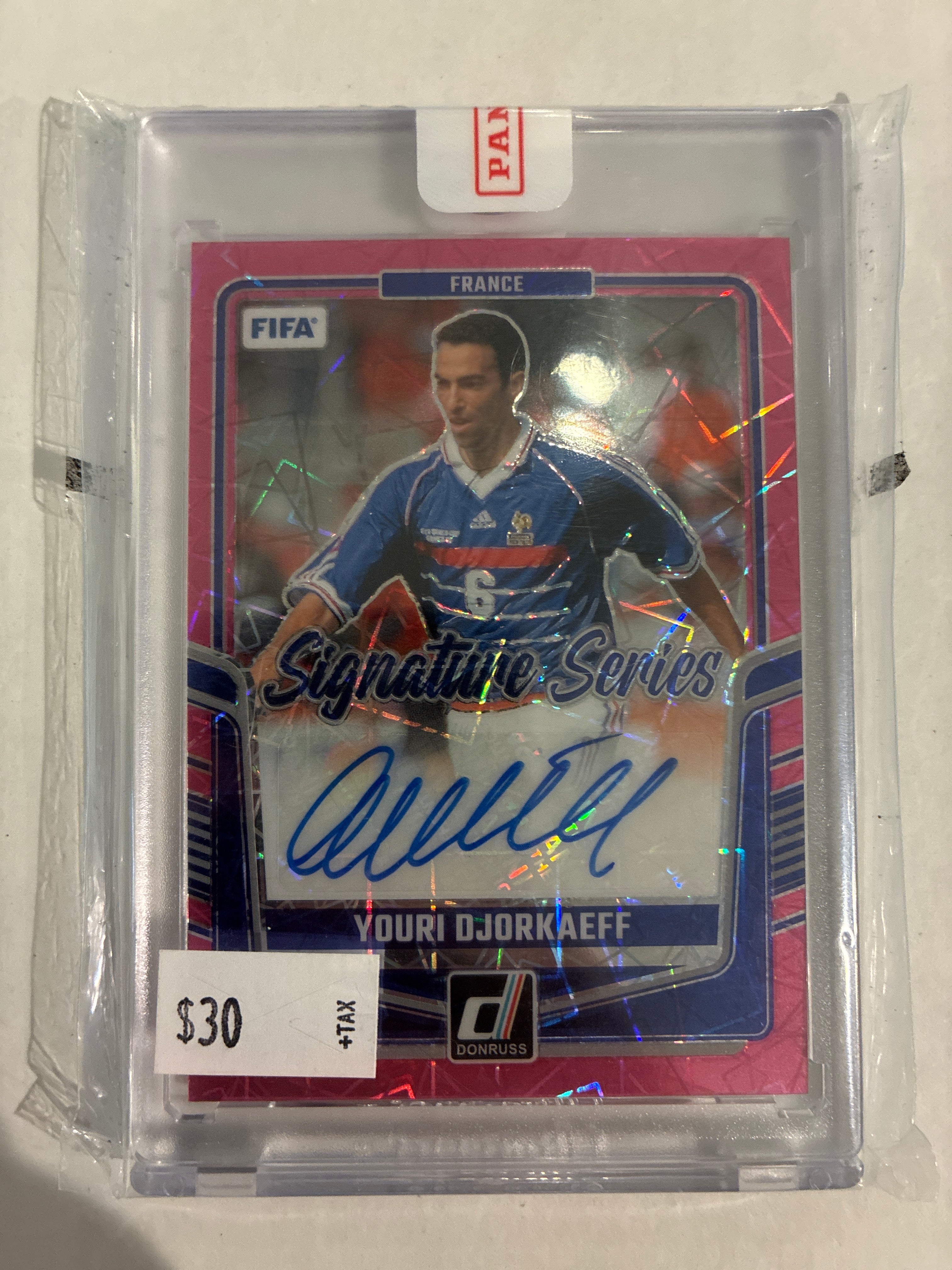 2024-25 Panini Donruss Signature Series Youri Djorkaeff Auto Pink Geometric