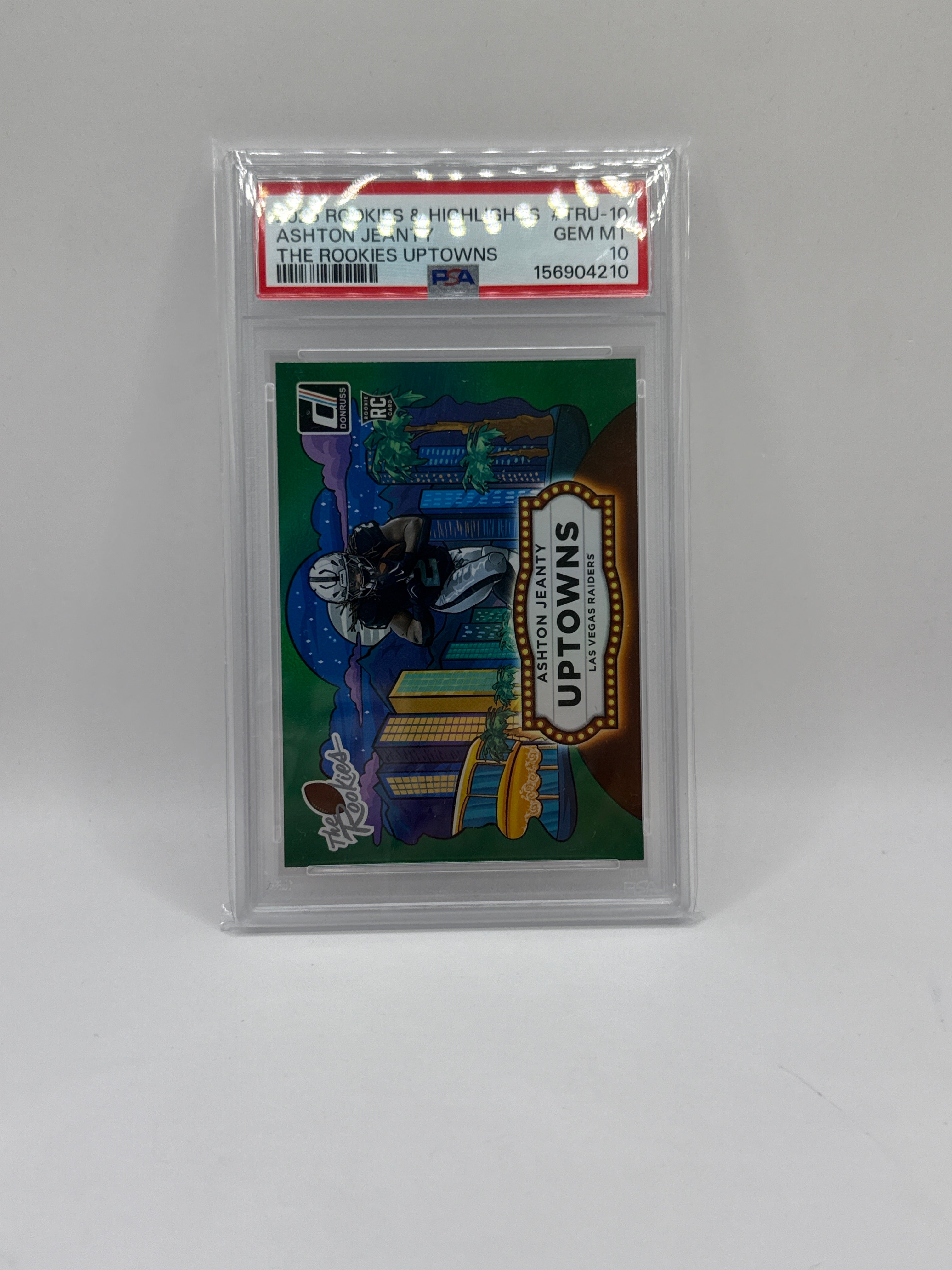 2025 DonRuss, Ashton Jeanty uptown, the rookies green PSA 10