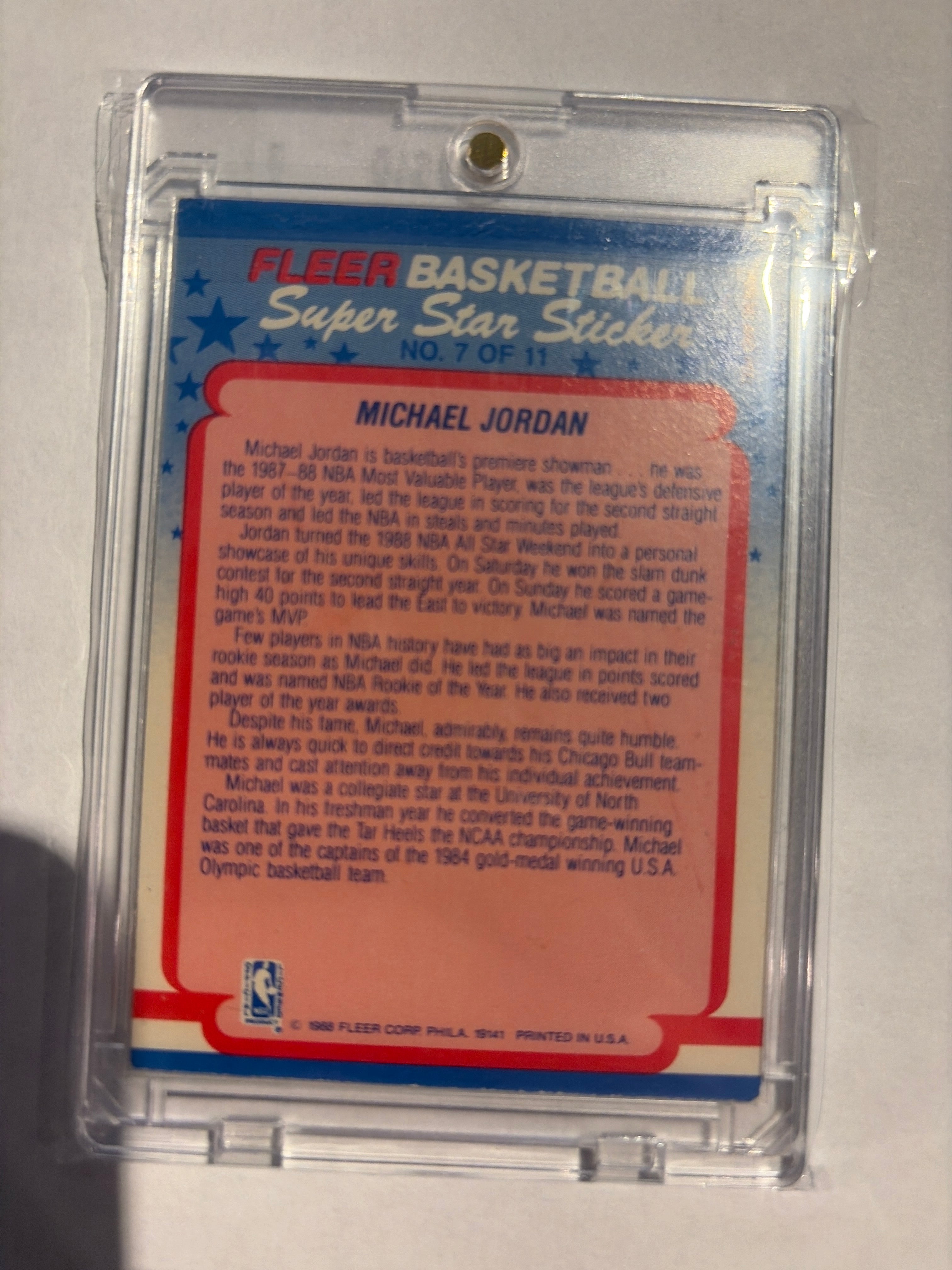 1988 Fleer basketball super star sticker Micheal Jordan 7/11