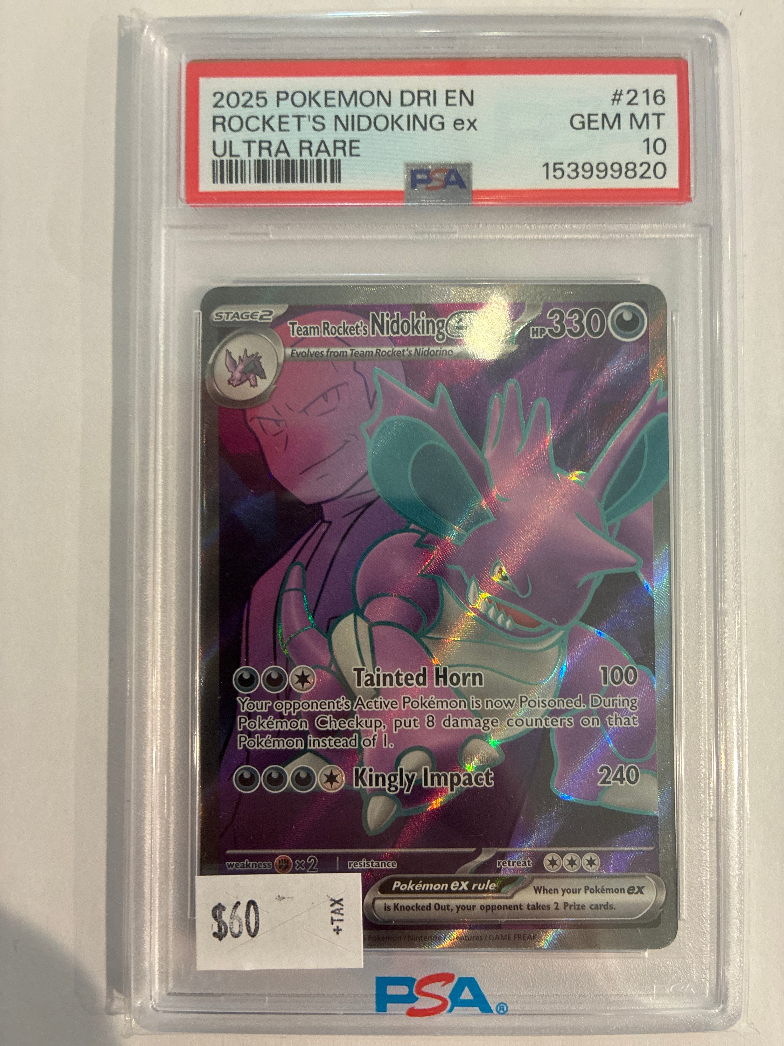 Team Rocket’s Nidoking Ex 216/182 Pokemon Destined Rivals PSA 10