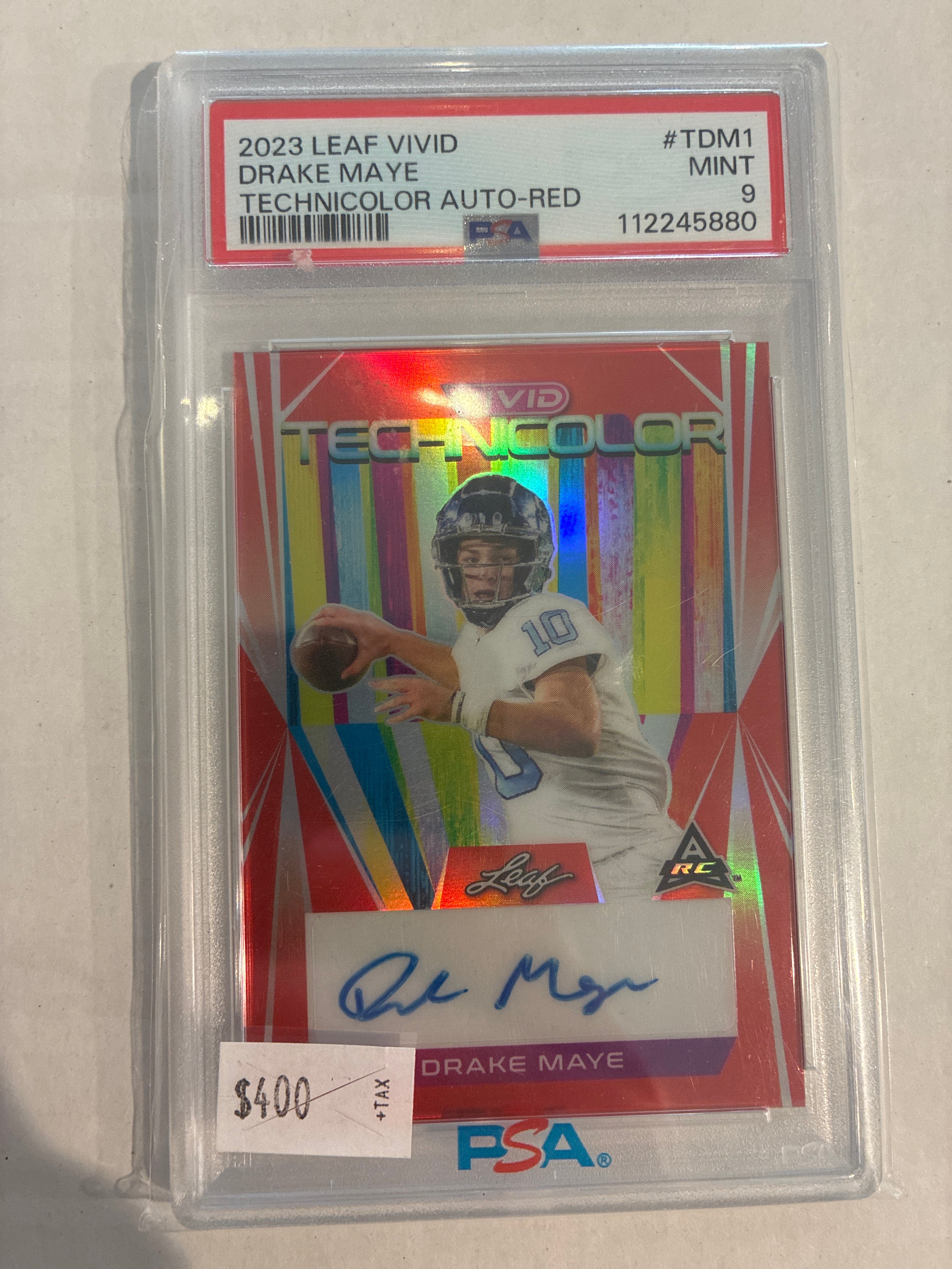 2023 Leaf Vivid Drake Maye Technicolor Auto-Red /8 PSA 9