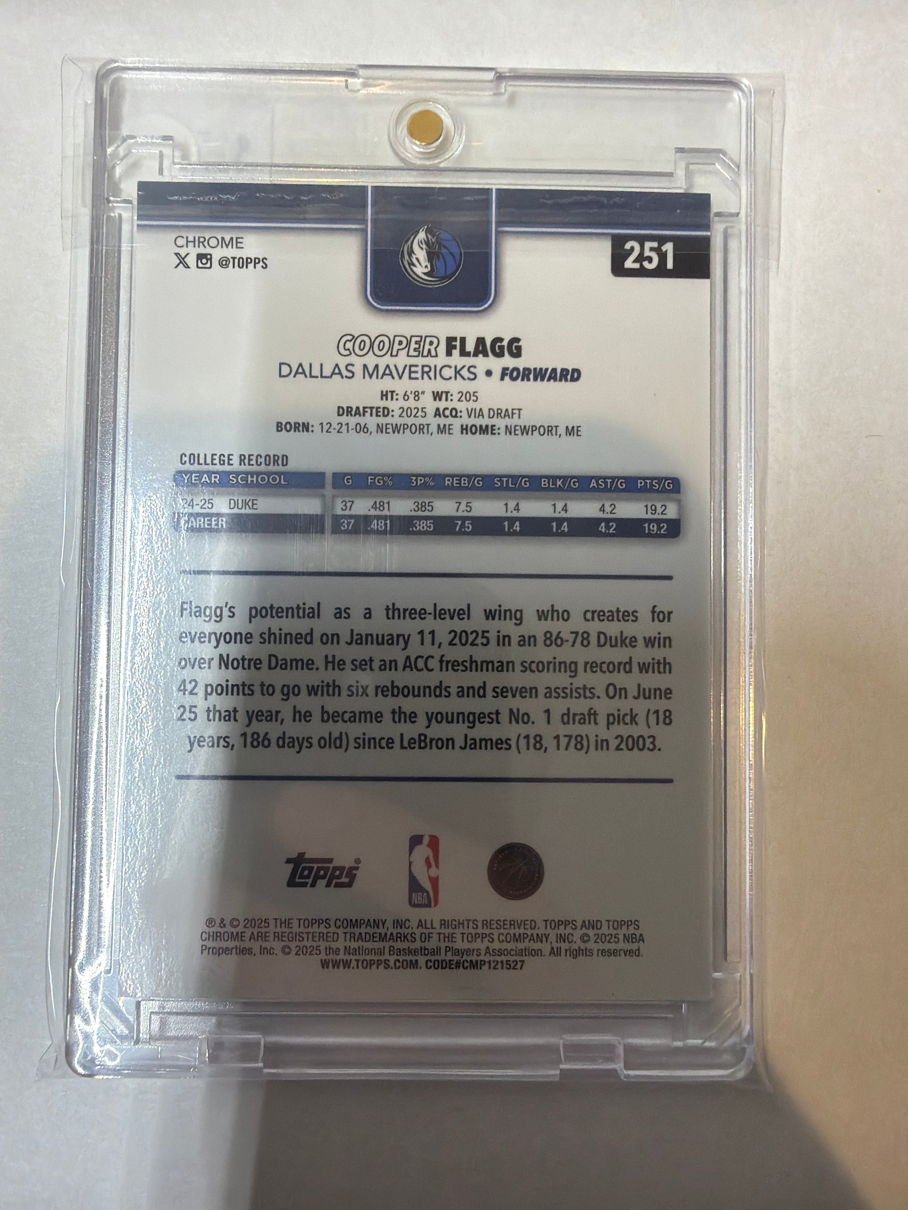 2025 Topps chrome Cooper Flagg rookie card