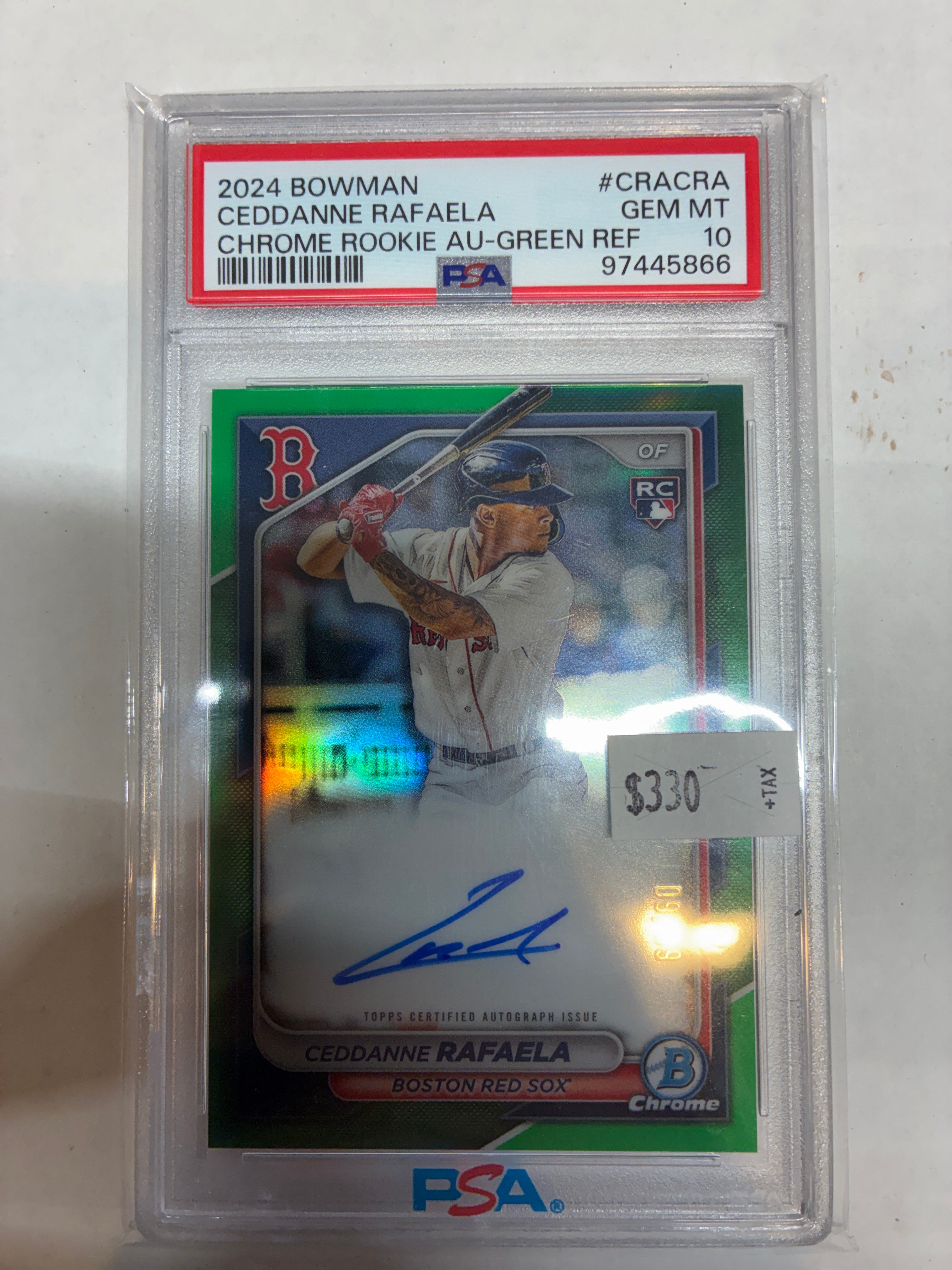 2024 Bowman Chrome Rookie Auto Ceddanne Rafaela Green Refractor 09/99 PSA 10