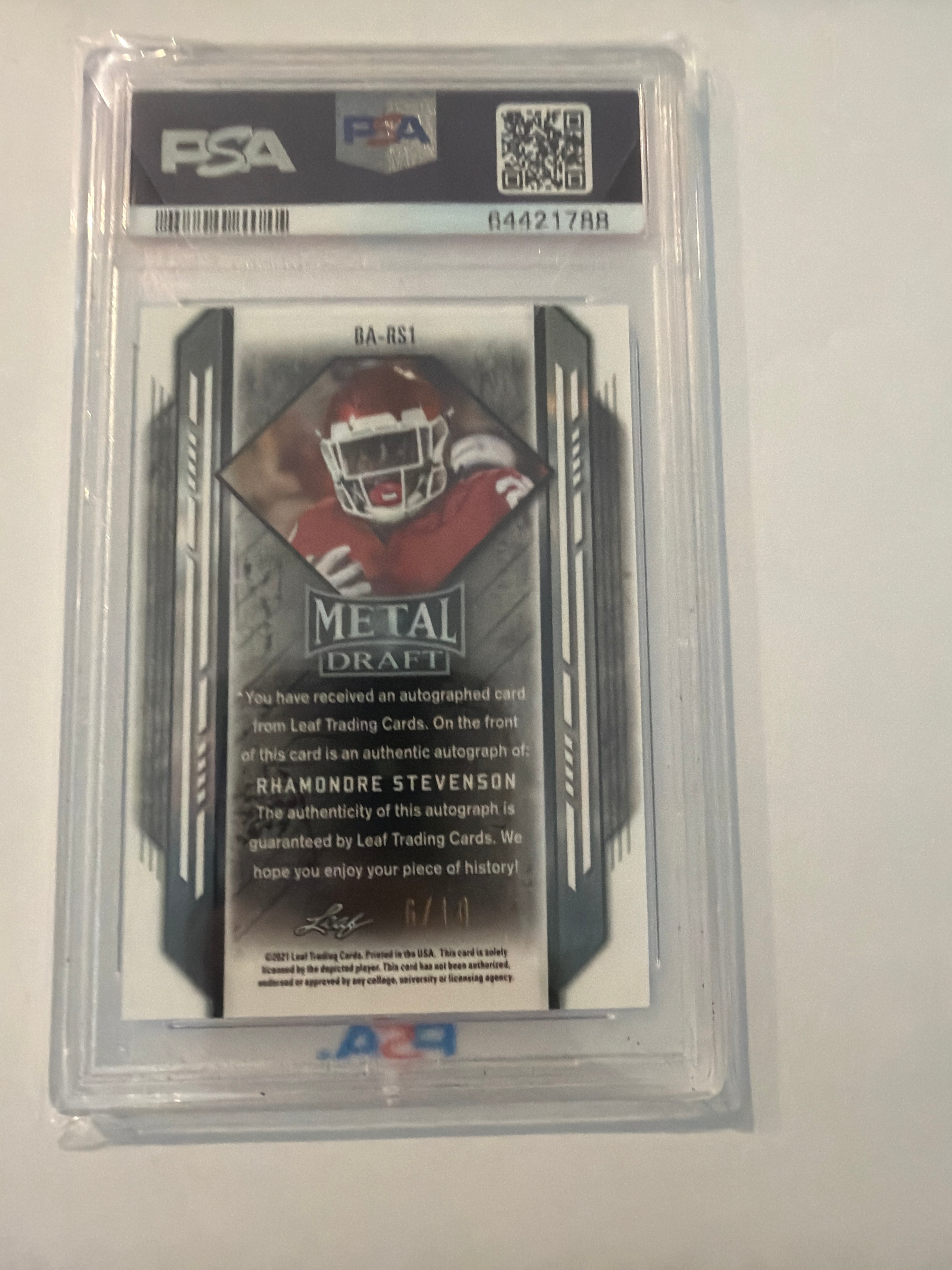 2021 leaf draft R Stevenson XRC autograph green PSA auto 10