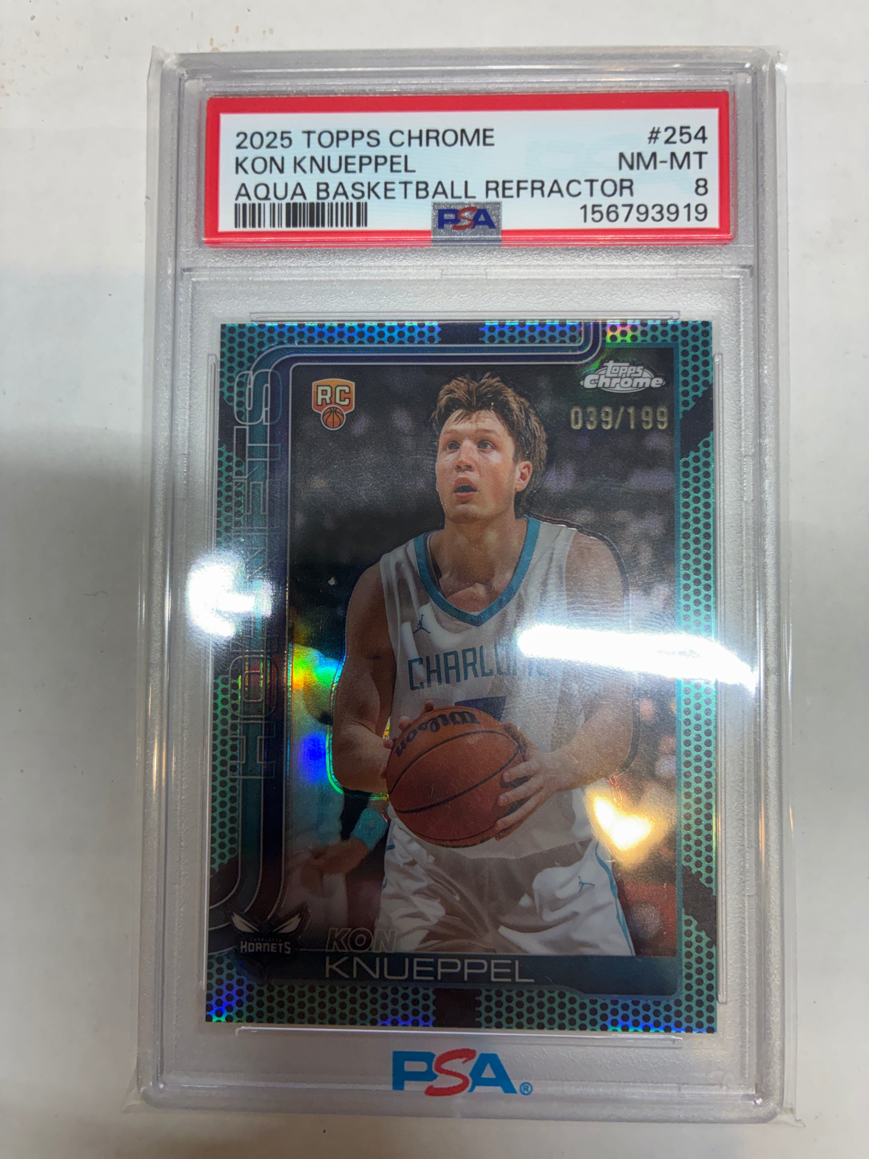 2025-26 Topps Chrome Kon Knueppel #254 Aqua Refractor 039/199 PSA 8