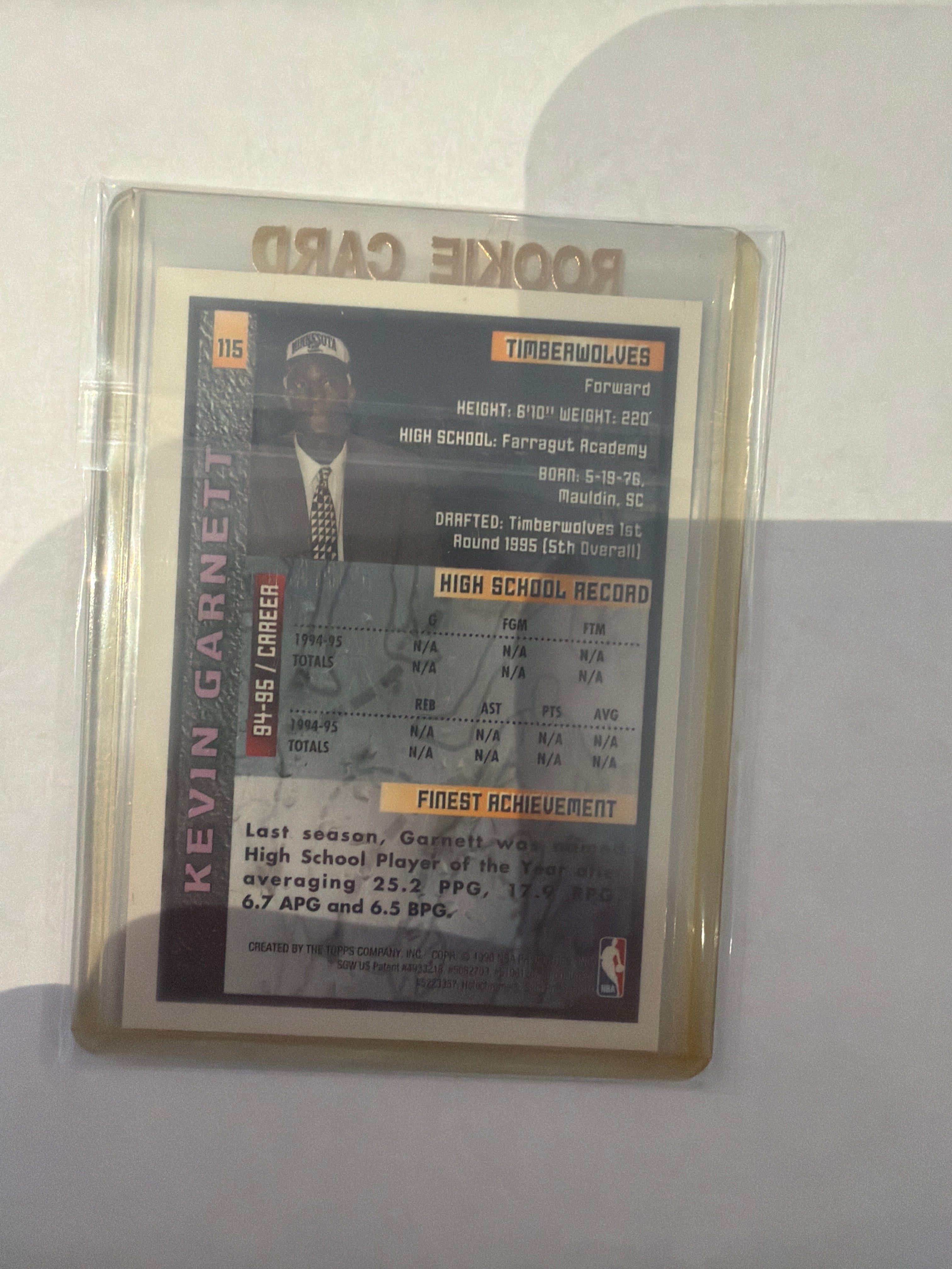 1996 Topps Finest Kevin Garnett