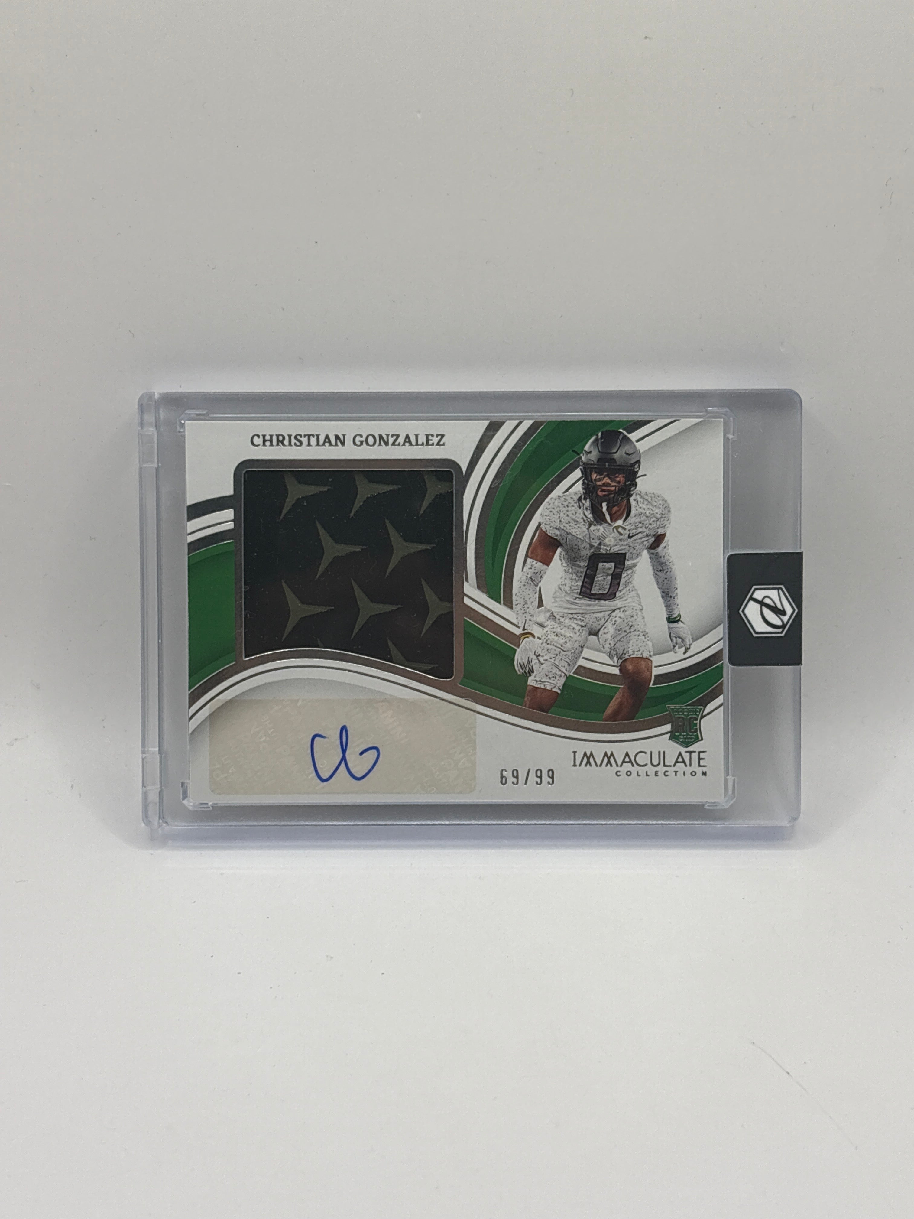 2023 Panini Immaculate Collection Collegiate - Premium Patches Rookie
Autographs Christian
Gonzalez #PPRA-35 /99
(AU, MEM, RC)