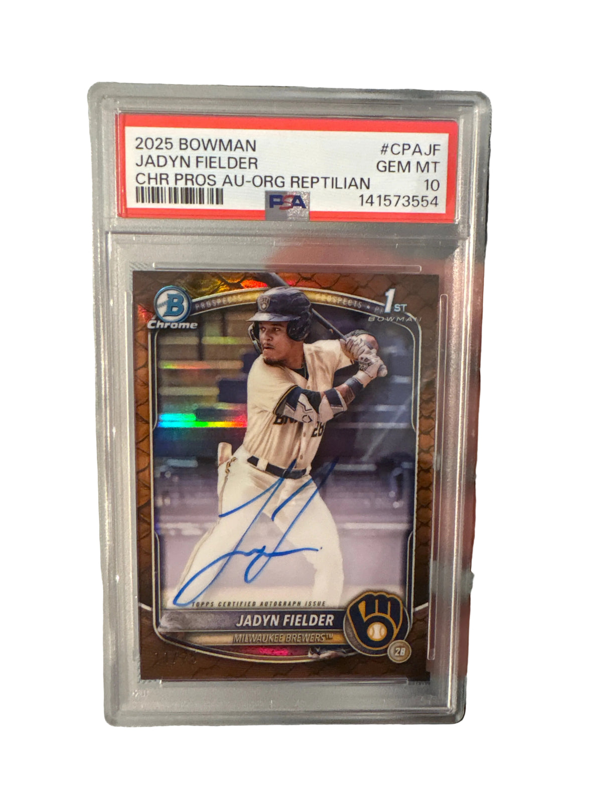 2025 Bowman Jayden Fielder Chr Pros AU-ORG Reptilian #CPAJF PSA 10